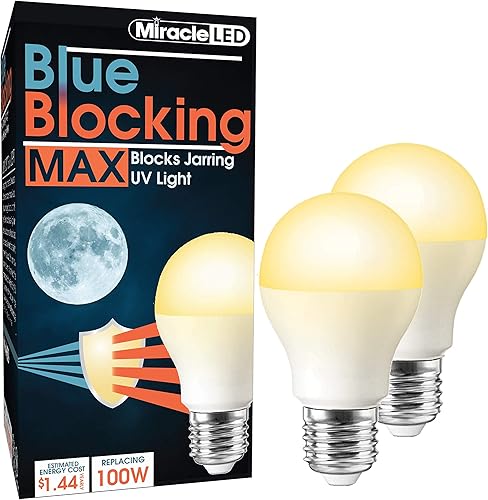 Miracle LED Bombilla de sueño amarillo cálido MAX de 12 W con bloqueo azul que reemplaza hasta 100 W para replicar el sol poniente y producir