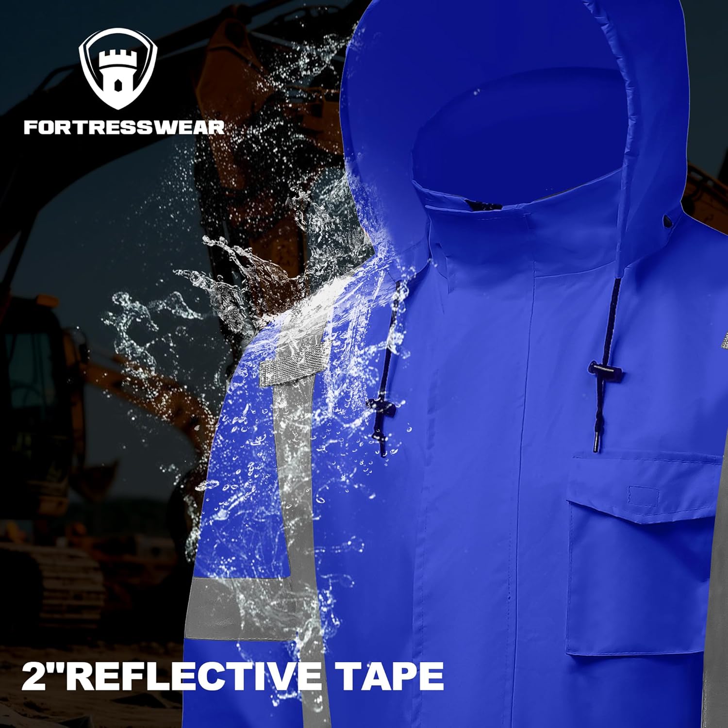 Hi Vis Rain Jackets for Men Reflective Waterproof High Visibility Class 3 Safety Rain Coat with Black Bottom - Image 4