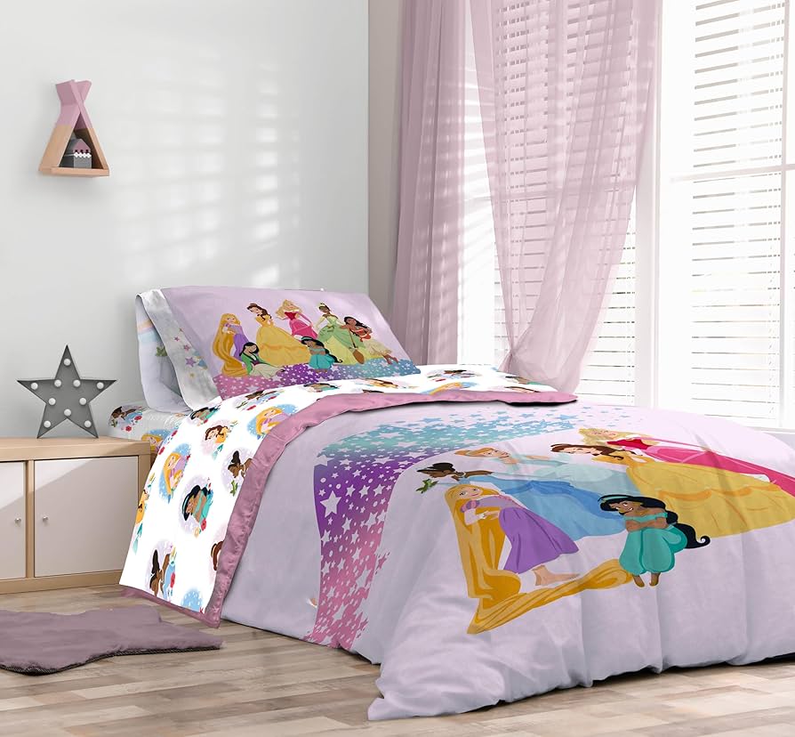 Amazon.com: Disney Princess Full Comforter Set - 7 Piece Kids Bedding  Includes Comforter, Sheets & Pillow Cover