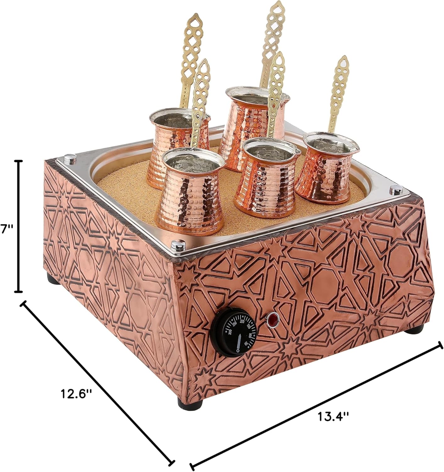Ella Home - Authentic Turkish Copper Electric Hot Sand Med Coffee Maker Heater Machine 110V - 220V + 5 Size Turkish Coffee Pot