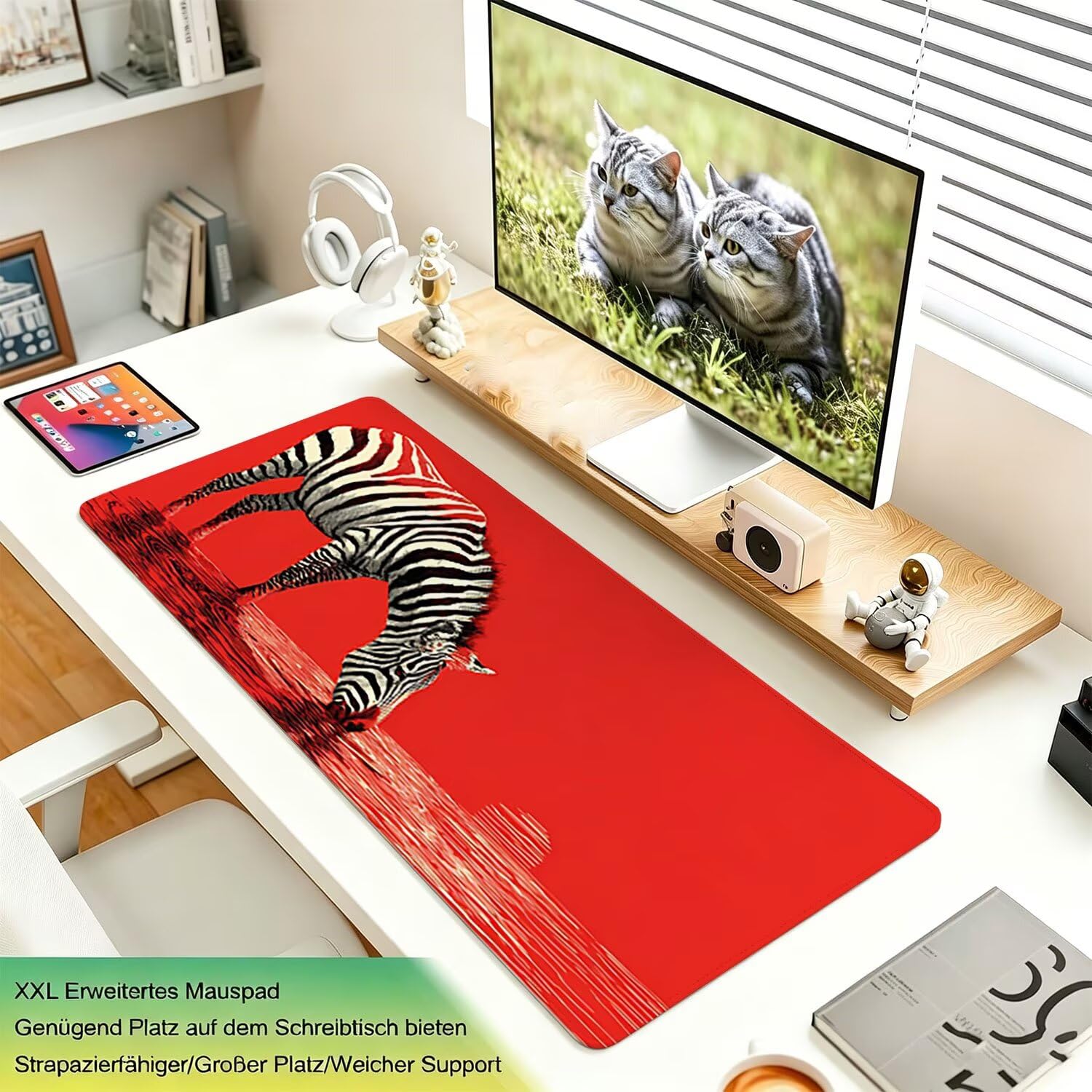 Tappetino Mouse Gaming XXL, Mousepad 1200x600x4mm rosso zebra 0x0-249 | Tappetino Scrivania con Base in Gomma Antiscivolo Bordi Cuciti per Computer, PC, Migliora la Precisione e la Velocità