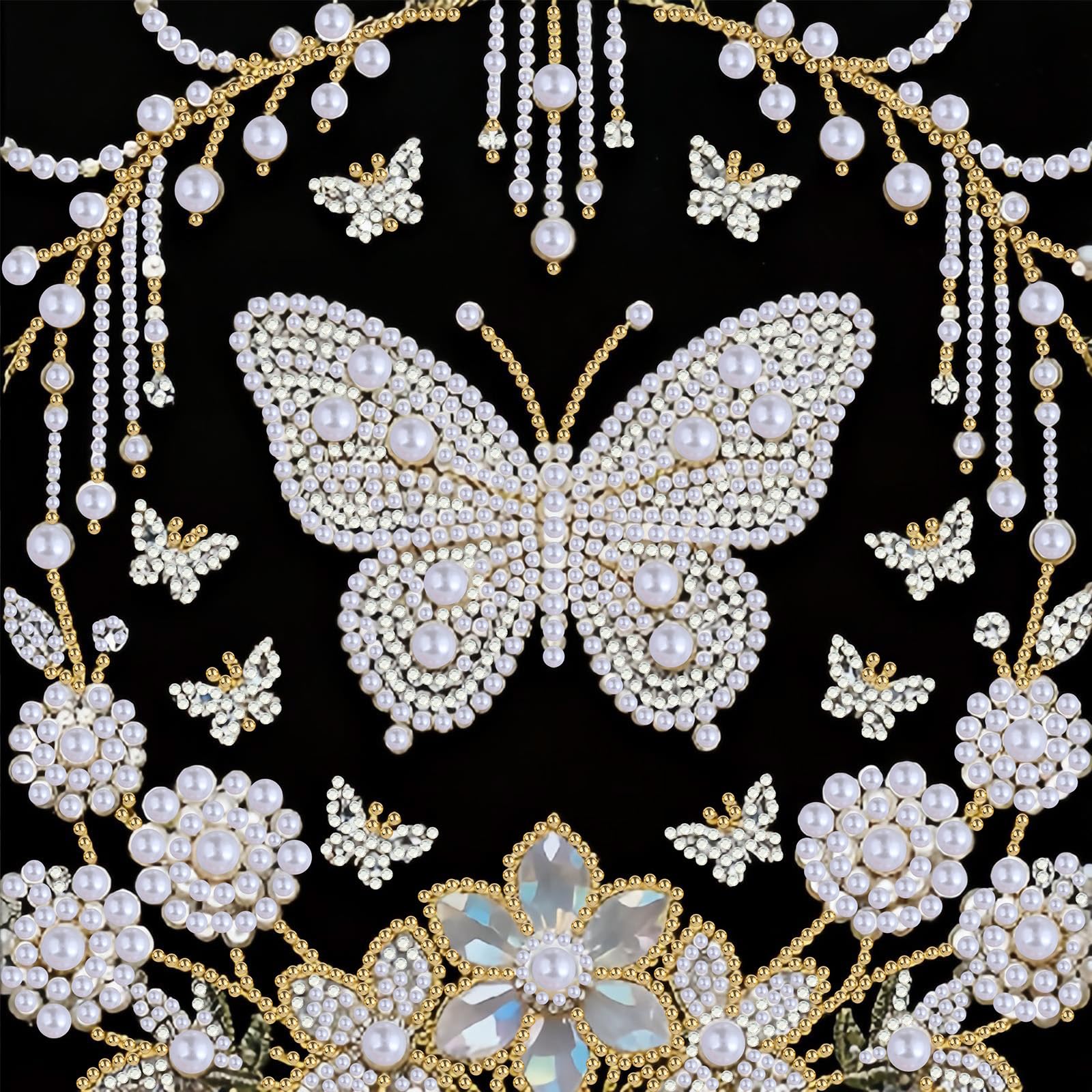 RICUVED 5D Butterfly Pearl Diamond Art Kits for Beginners,Flowers Diamond Painting Kits for Adults, Crystal Rhinestones Diamond Painting for Home Gift 25x25cm