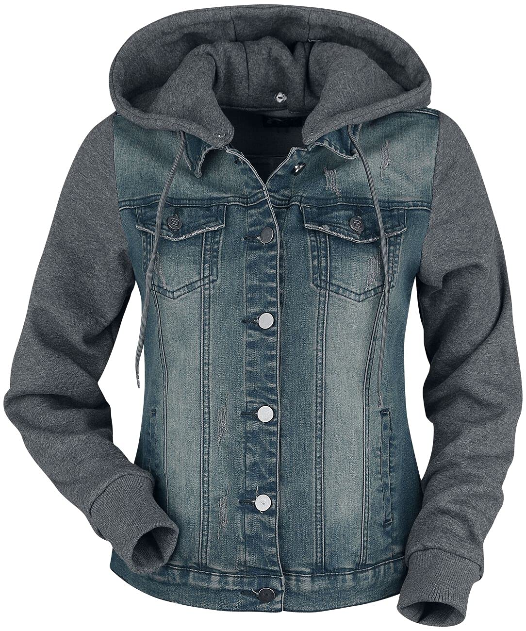 RED by EMP Damen blau-graue Jeansjacke mit abnehmbarer Kapuze