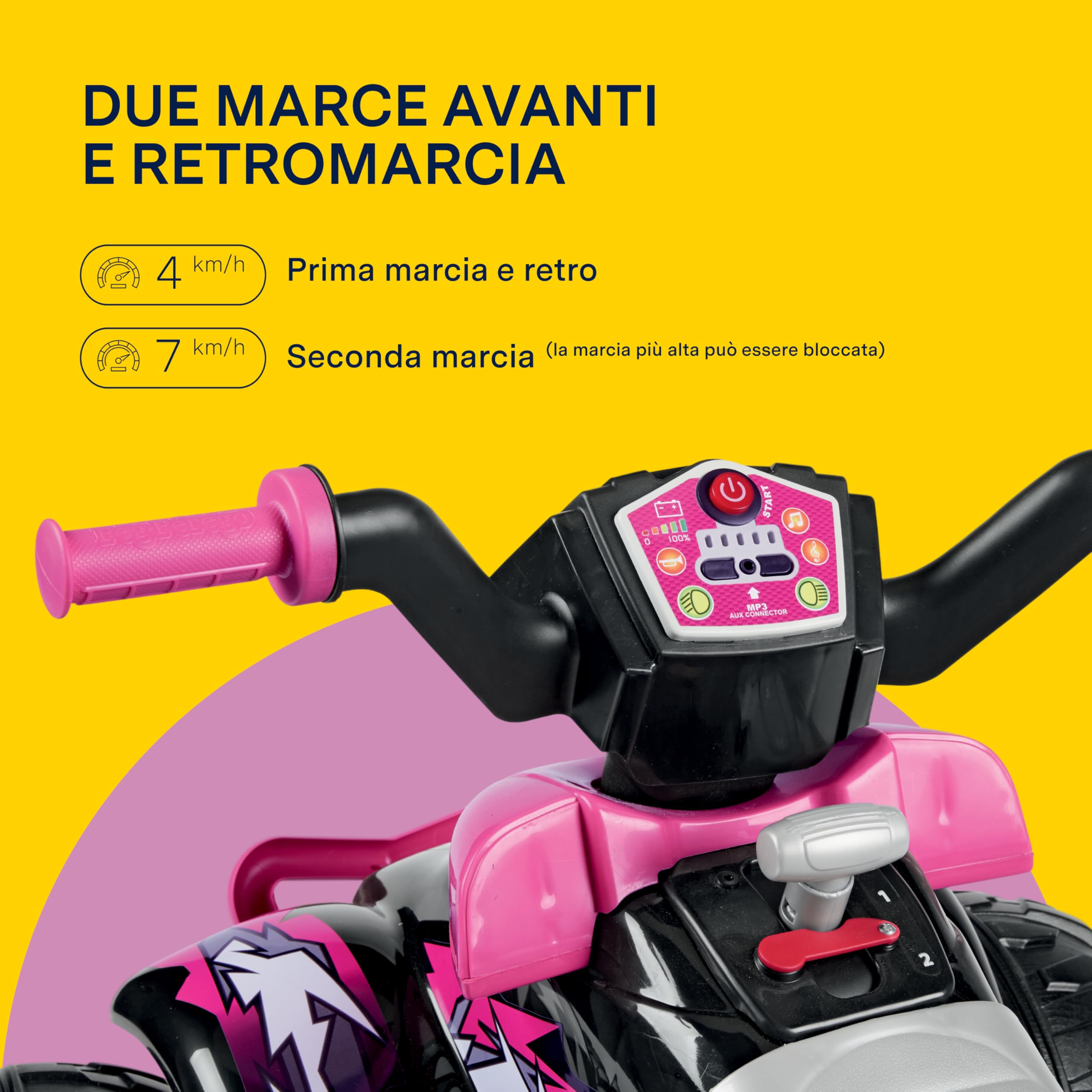 PEG Corral T-Rex 330W Pink Quad Elettrico Cavalcabile per Bambini dai 3 Anni con Luci LED, Suoni, 2 Marce e Retromarcia, Batteria Ricaricabile 12V