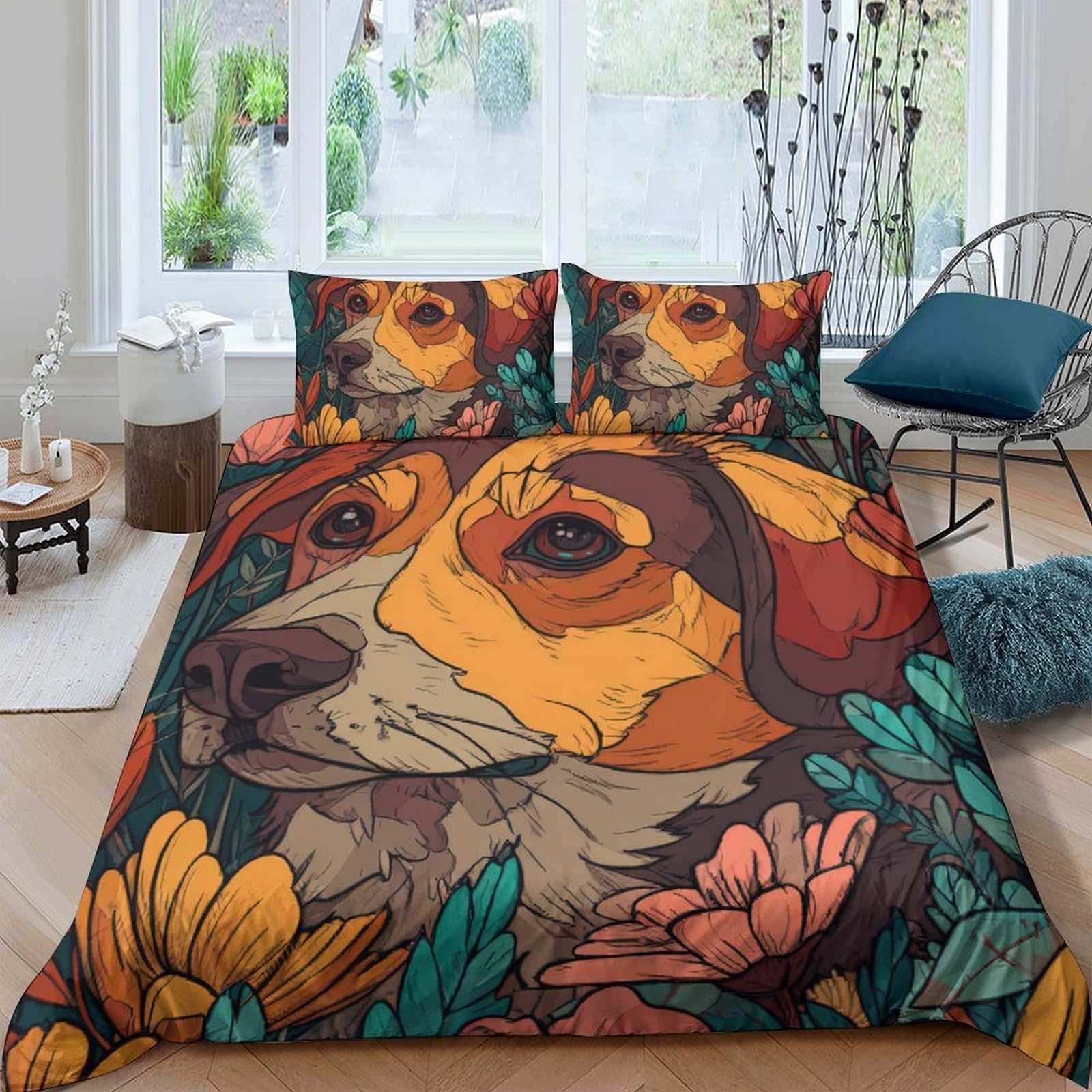 Ctjqhvkz Style-8 3D Printed Dog Portrait Fitted Sheet Microfiber Soft Floral Mattress Cover For Bedroom Dorm Mattress Protection Decor Single（135X200cm）