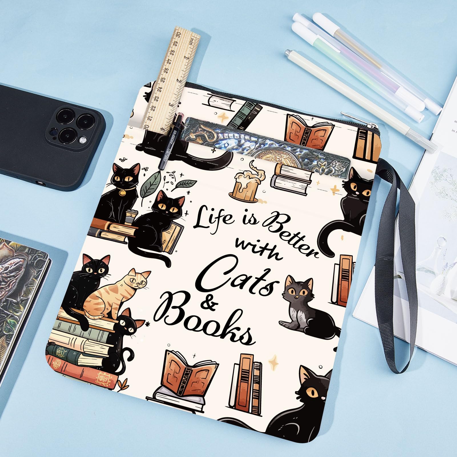 Craspire Buchumschlag Katzenmotiv - Stoffhülle Mit Reißverschluss Für Taschenbücher