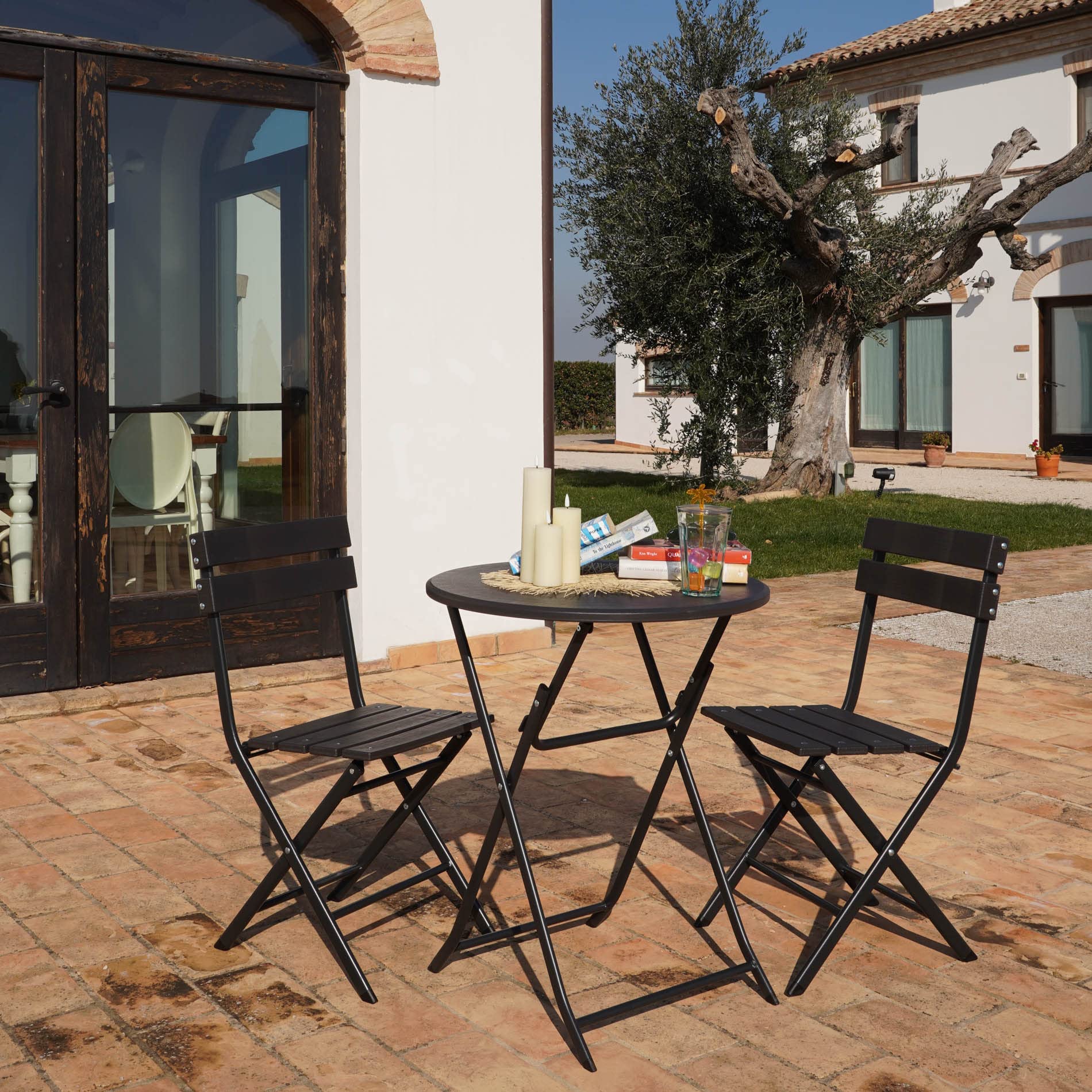 Rebecca Mobili Tavolo Da Esterno Pieghevole, Tavolo Da Balcone, Hdpe Acciaio, Grigio Nero, Arredo Balcone Giardino Bistrot - Misure HxLxP: 74 x 60 x 60 cm - Art. RE6704