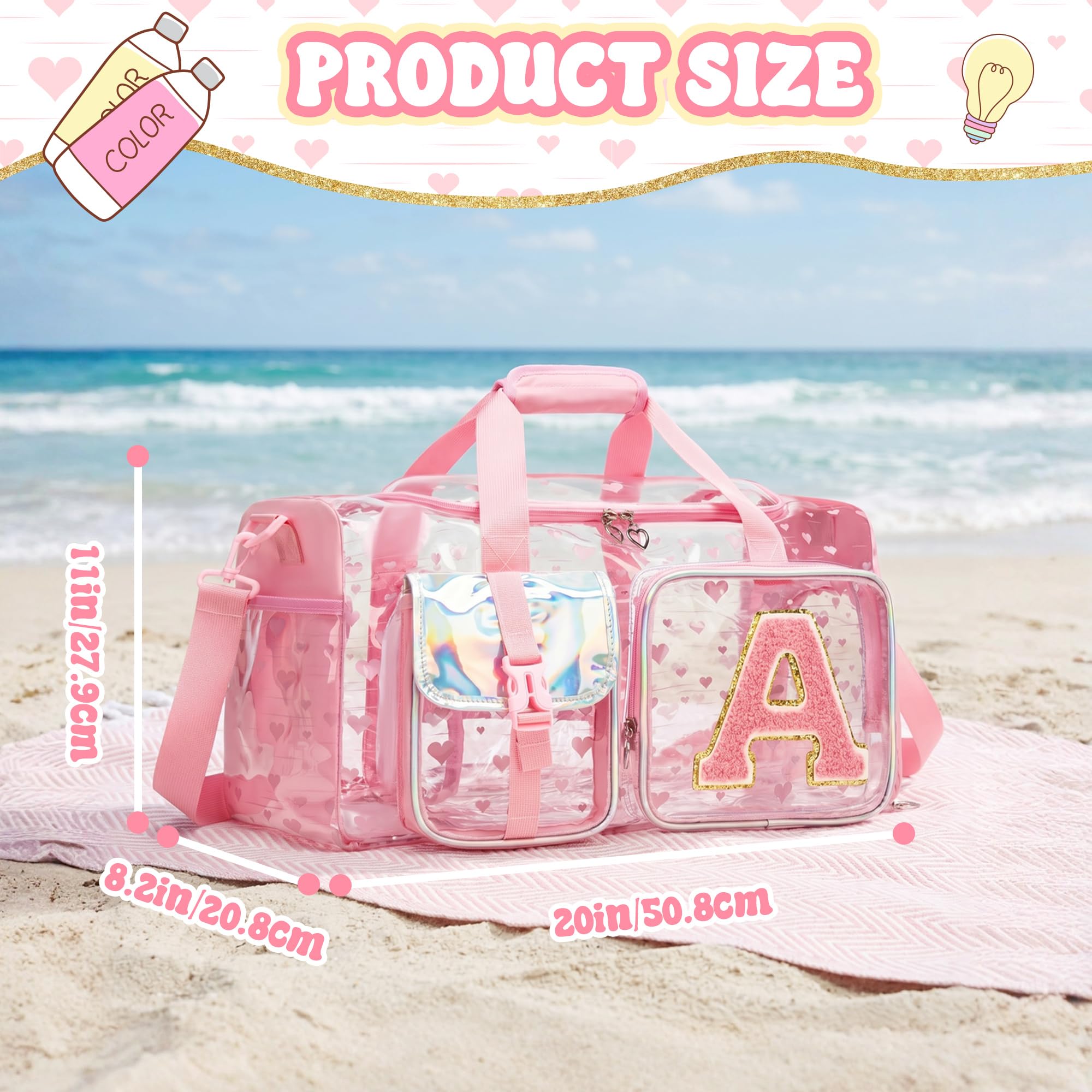 HTgroce Borsone Palestra Bambina Iniziale A Personalizzato Trasparente– Borsa Piscina con Scomparto Scarpe – Borsa da Viaggio Ragazza per Danza, Nuoto e Sport – Duffel Bag