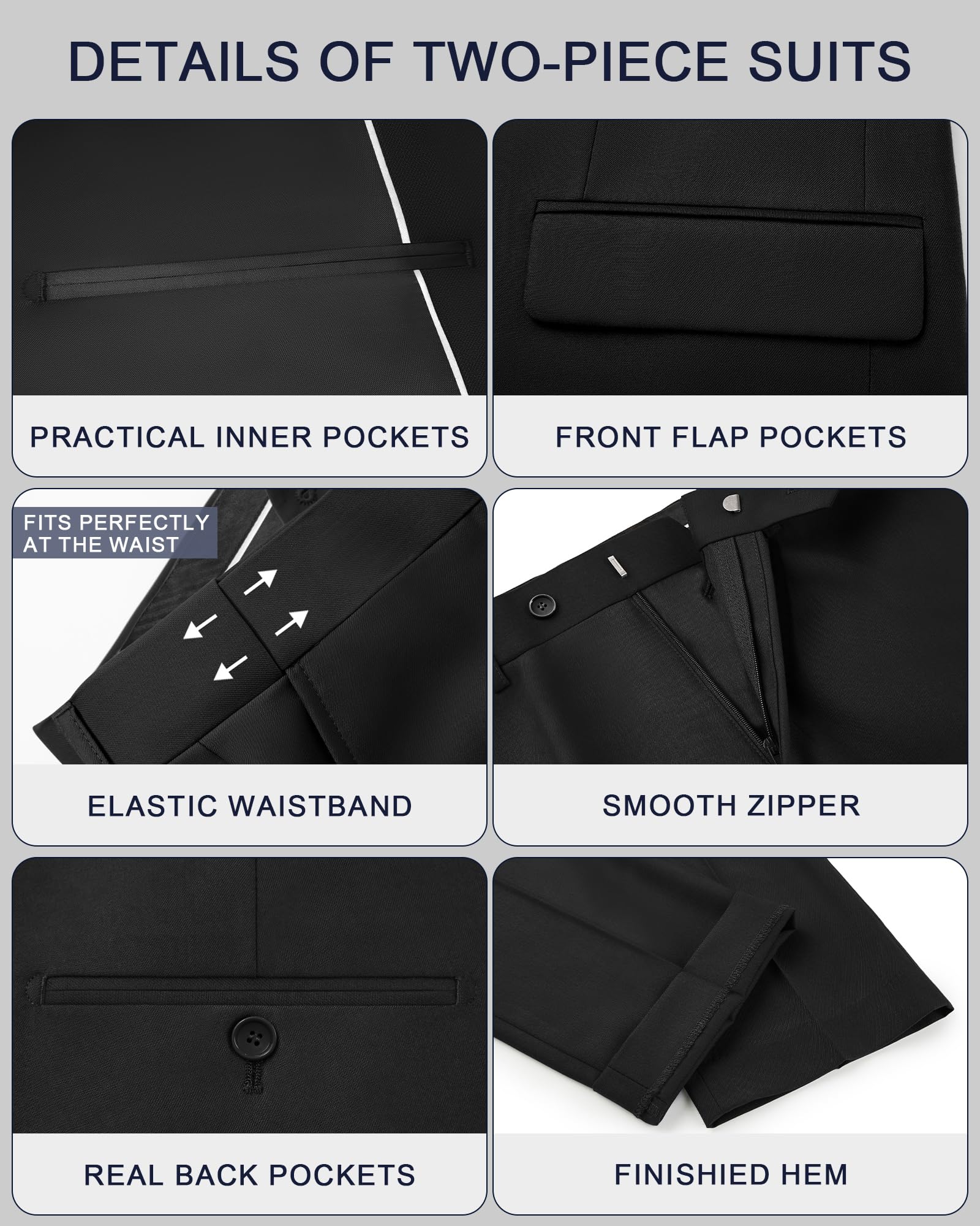 Cooper & Nelson Men's Suit 2 Piece Set, One Button Slim Fit Tuxedo with Jacket Pants Tie for Wedding, Business, Prom — view 4