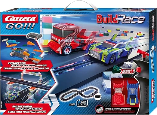 Carrera GO!!! Build 'N Race Electric Powered Slot Car Racing Kids Toy Building Blocks Race Track Set 1:43 Scale, Racing Set 3.6