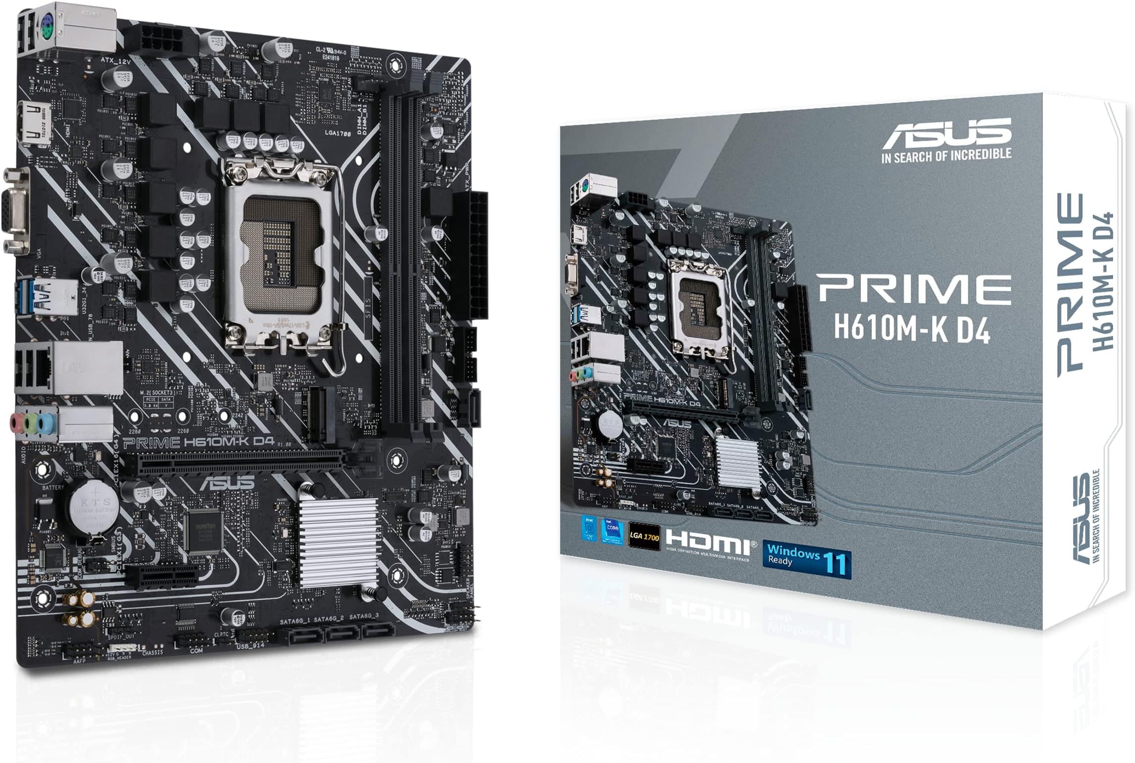 Prime H610M-K D4, LGA 1700, mATX Gaming Motherboard, DDR4, PCIe 4.0, M.2 slot, Realtek 1 Gb Ethernet, SATA 6 Gbps - Black