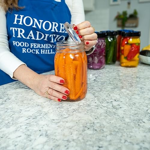 Miniatura 7 de HONORED TRADITION Fermentación de alimentos 6 pesos, tapas de acero inoxidable y AIRLOCK para alimentos probióticos fermentados. Se adapta a frascos