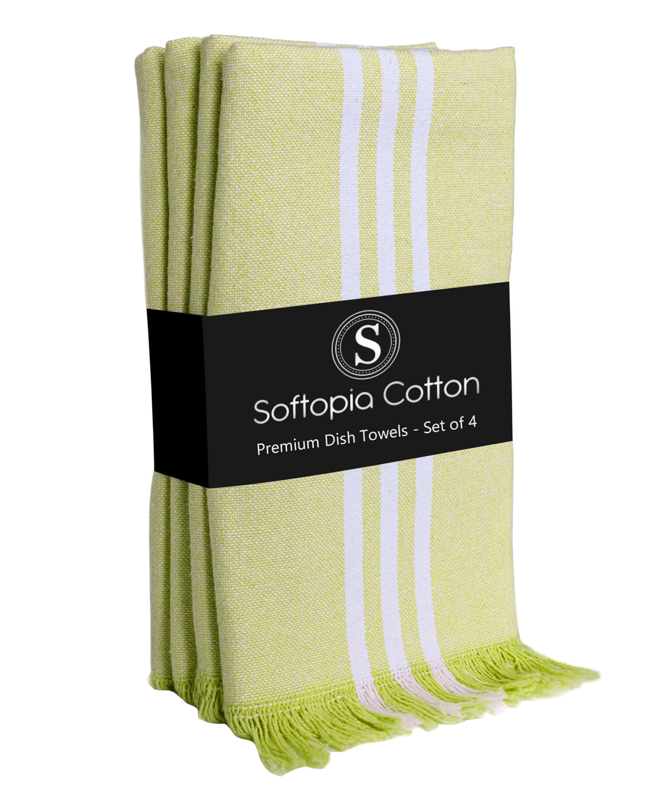 Stripe Tea Towels 4 Pack, 16x26 Inches, Dish Towels for Kitchen Drying, Reusable Rags, Absorbent and Washable Cloths, Cleaning Towels for Dishes and Everyday Use - Lemon Green