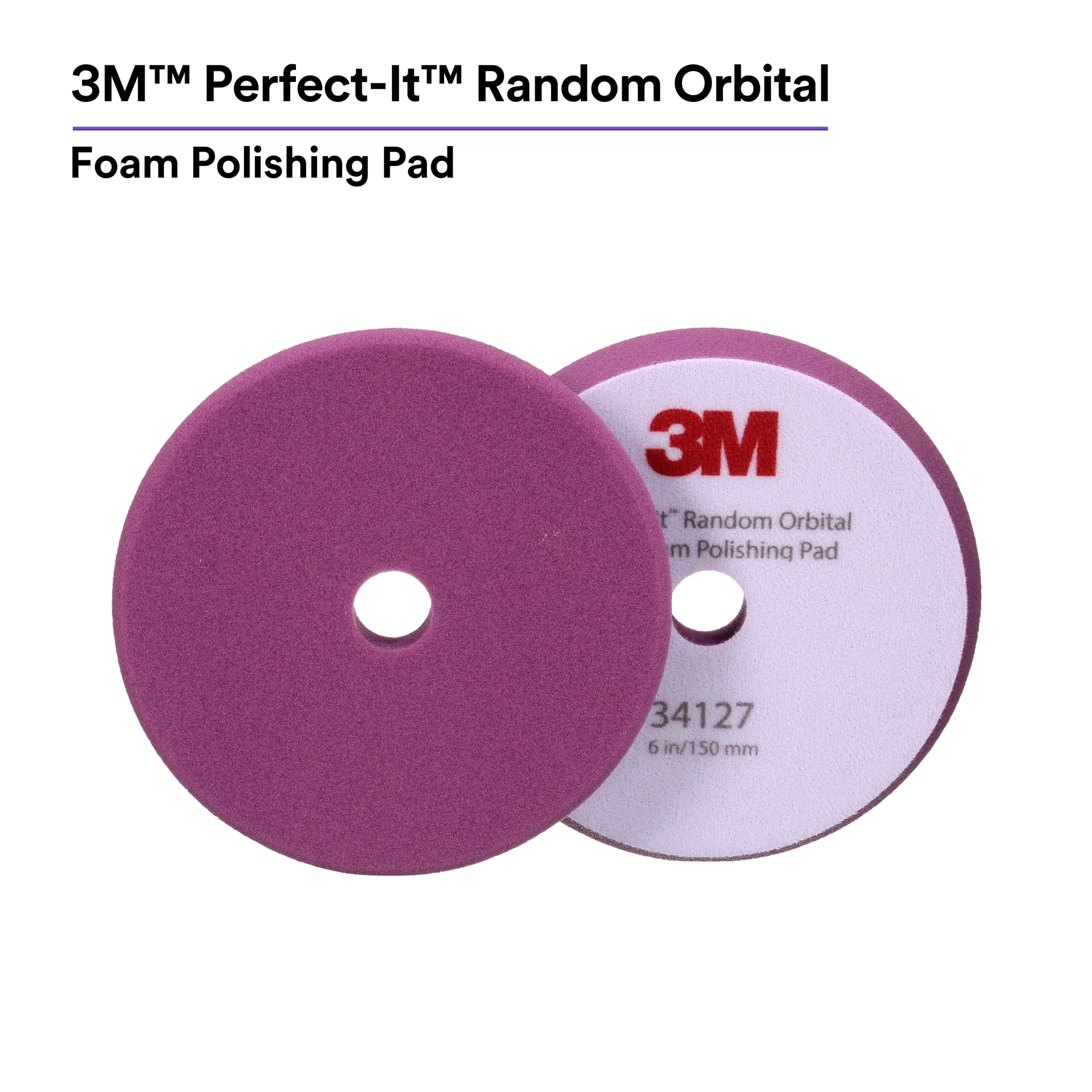 Perfect-It 3M Almohadilla de pulido de espuma orbital aleatoria, 5 pulgadas, 6 pulgadas, morado, PN34127, compuesto y pulido automotriz