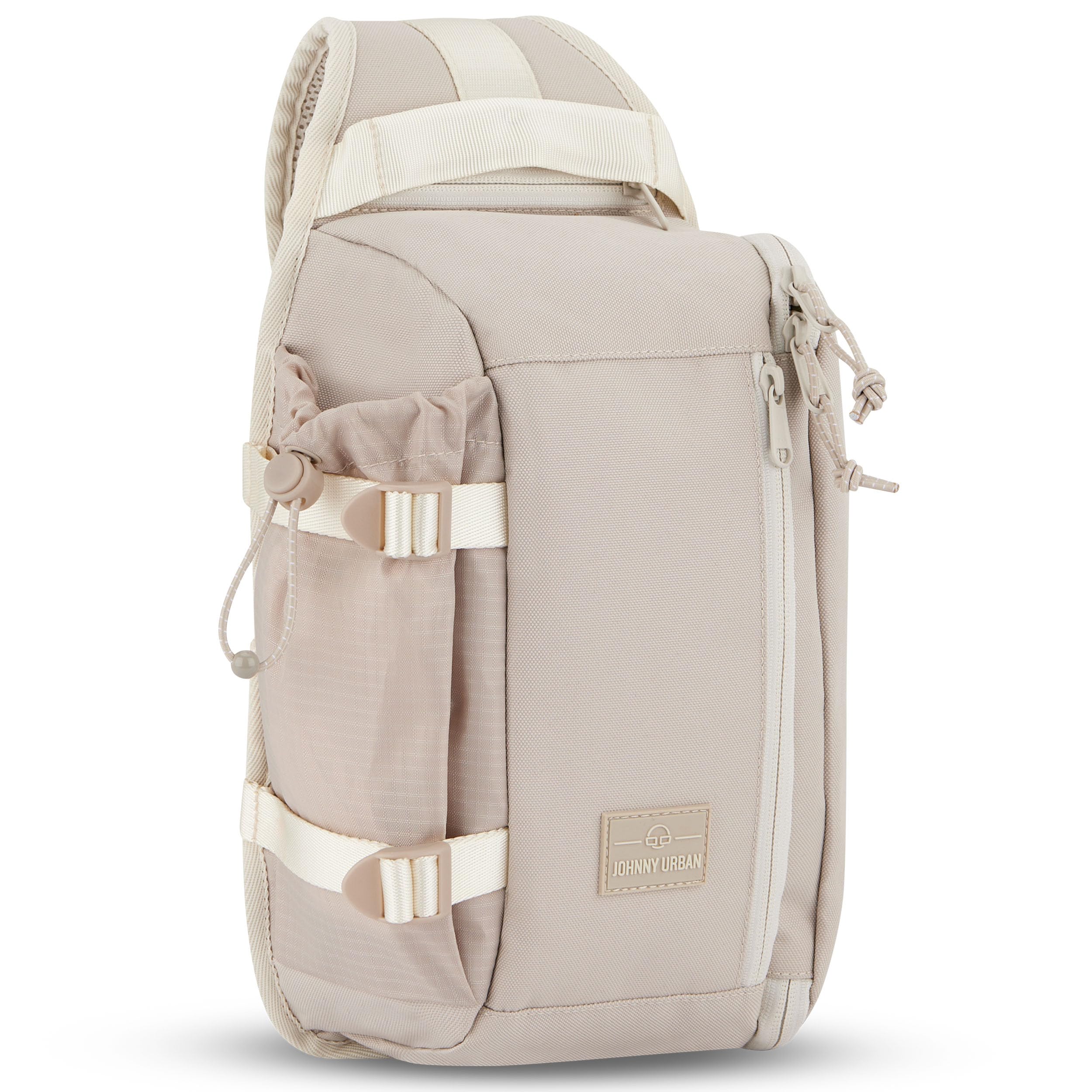 Johnny Urban Slingbag Femmes Hommes Beige - Charlie - Sac à Épaule Bag Randonnée Voyage - Matériau indéchirable et Durable - Pochette pour Bouteille d'eau