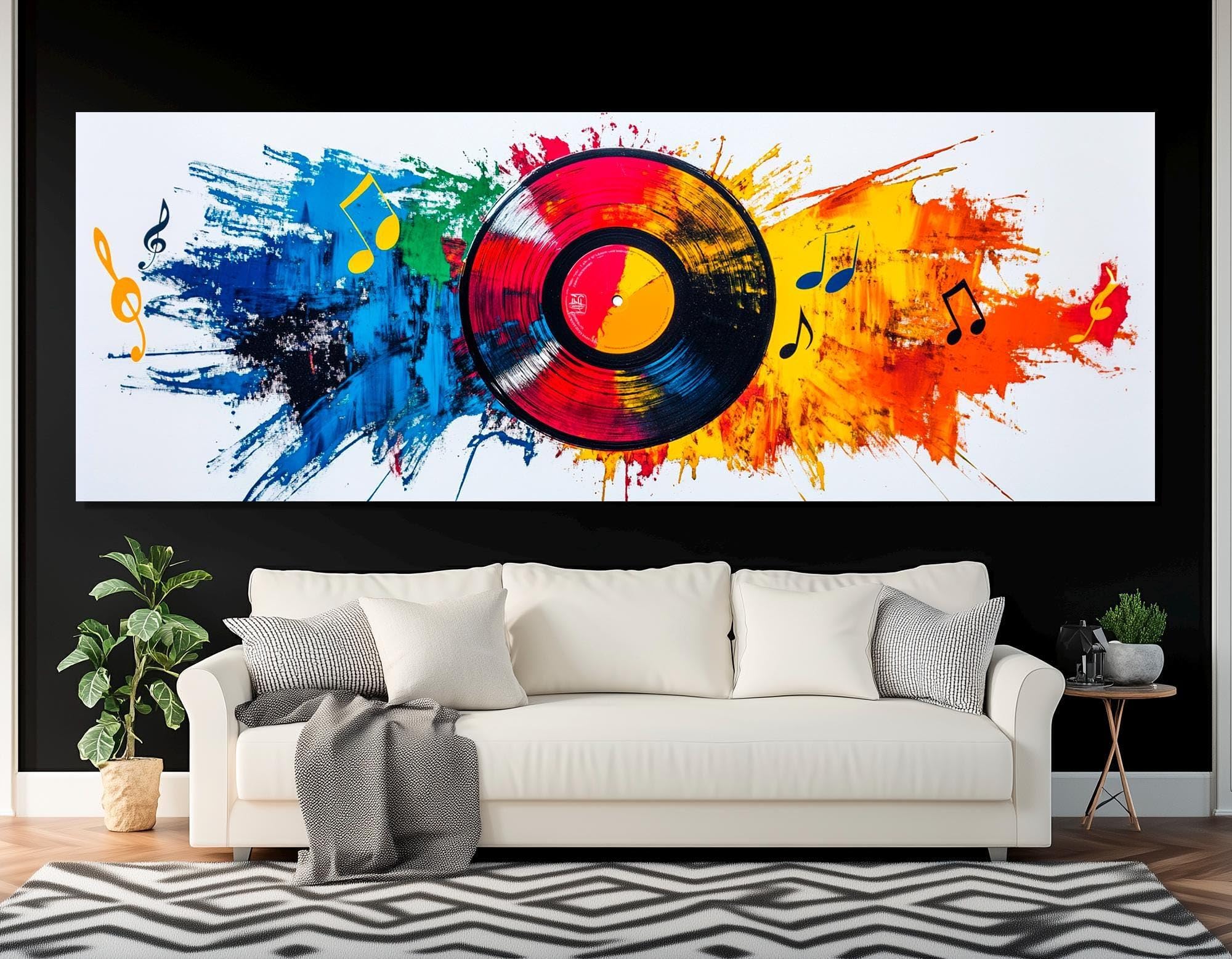 CAOXTART Płyta fonograficzna abstrakcyjny plakat na płótnie muzyka na płótnie pop art winylowy obraz do salonu dekoracja domu (30 x 90 cm/rama wewnętrzna)