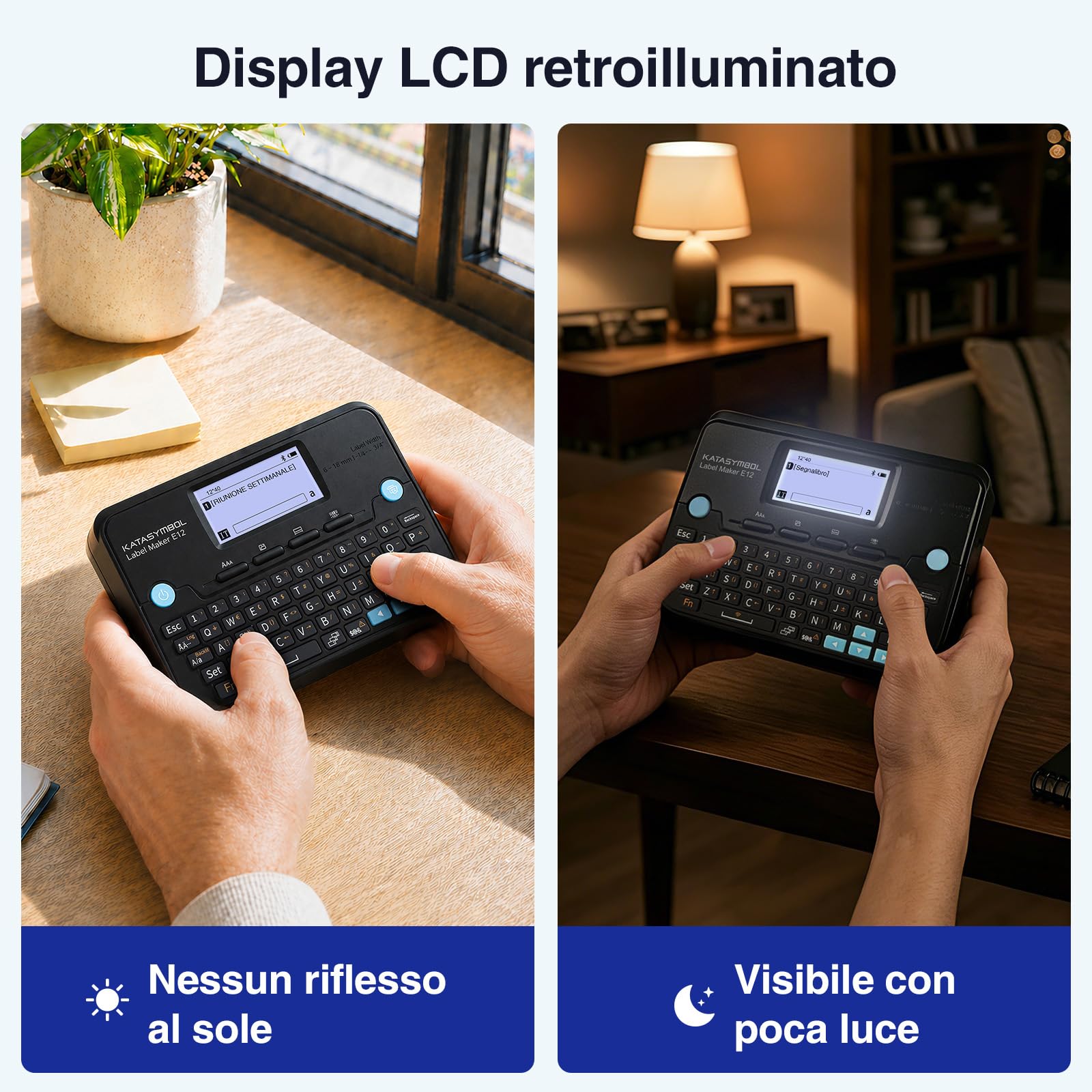 SUPVAN E12 - Etichettatrice con 4 nastri, compatibile con tastiera e app, schermo retroilluminato, margini ridotti, ricarica USB-C, senza inchiostro, ideale per casa, cucina, ufficio, scuola, nero