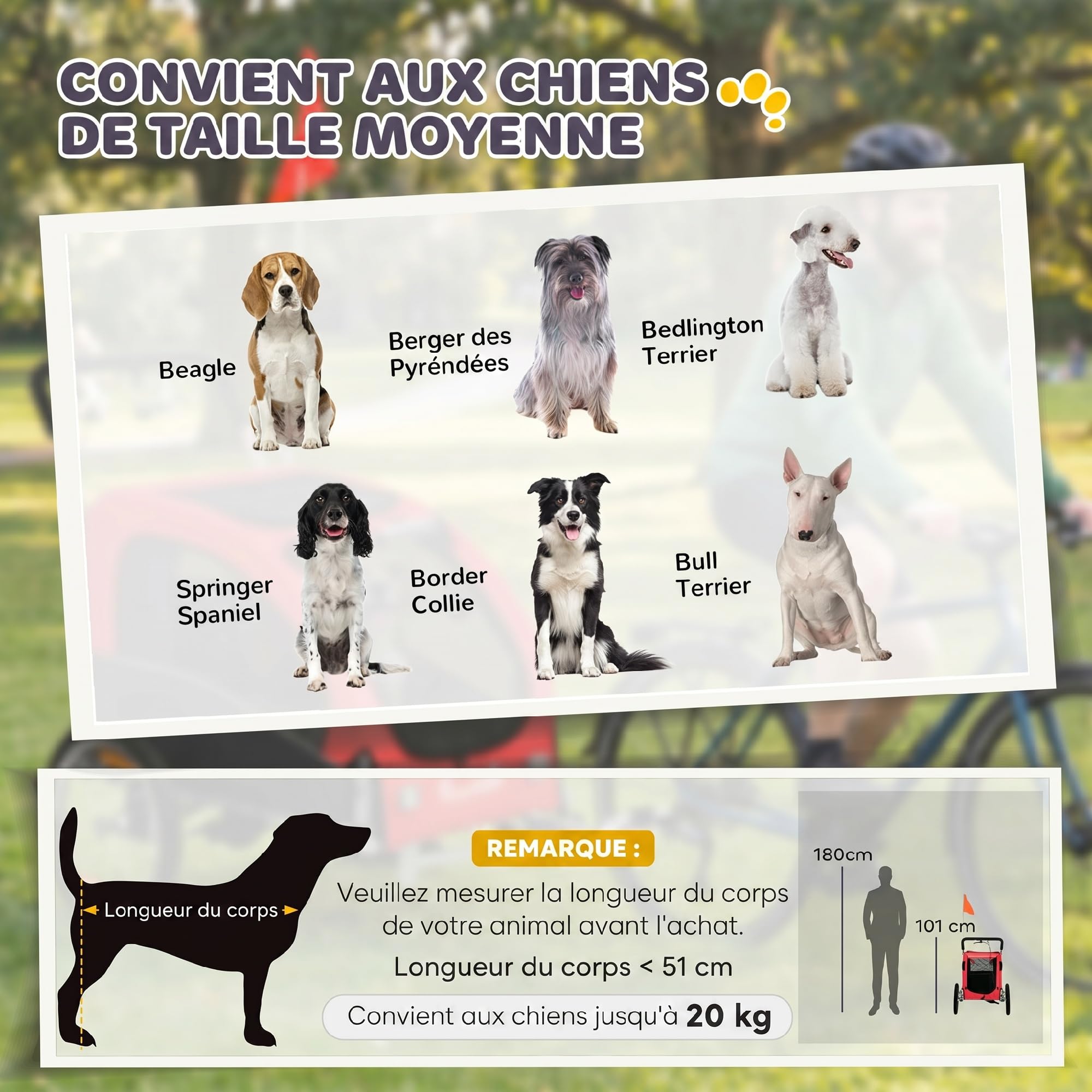 PawHut Remorque Vélo Chien 2-en-1 avec Suspension pour Chien Moyen Rouge | Chariot, Pneus à Dégagement Rapide, Réflecteurs, Grandes Fenêtres en Mesh, Frein à Main, Drapeau