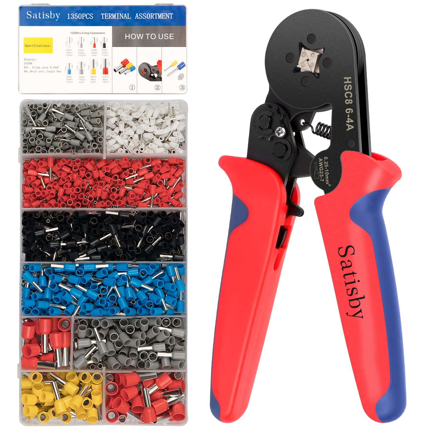 Bootlace Ferrule,Crimping Tool STD AWG237/0.2510mm² SelfAdjustable Ratchet Wire Crimper with