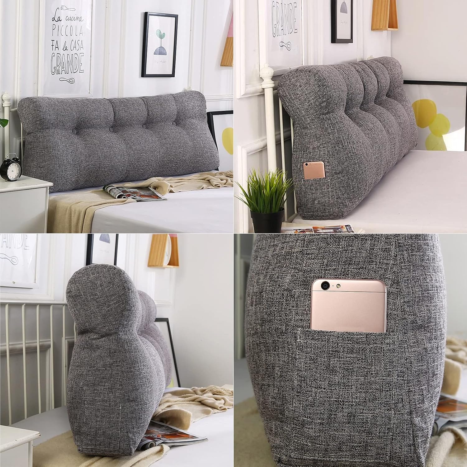 Large Bolster Headboard Pillow,Rectangular Perfect Lumbar Pillow, Bed Rest Positioning Support Reading Headboard Cushion for Day Bed & Bunk Bed,with Removable Cover (Color : Black, Size : 120 * 50CM)