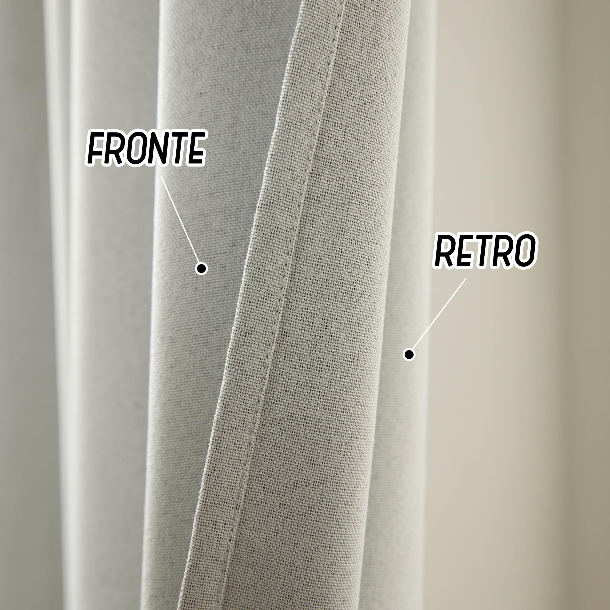GIRASOLE HOME Paire de rideaux barbade thermiques 100 % occultants 2 panneaux de 140 x 240 cm avec œillets Greige