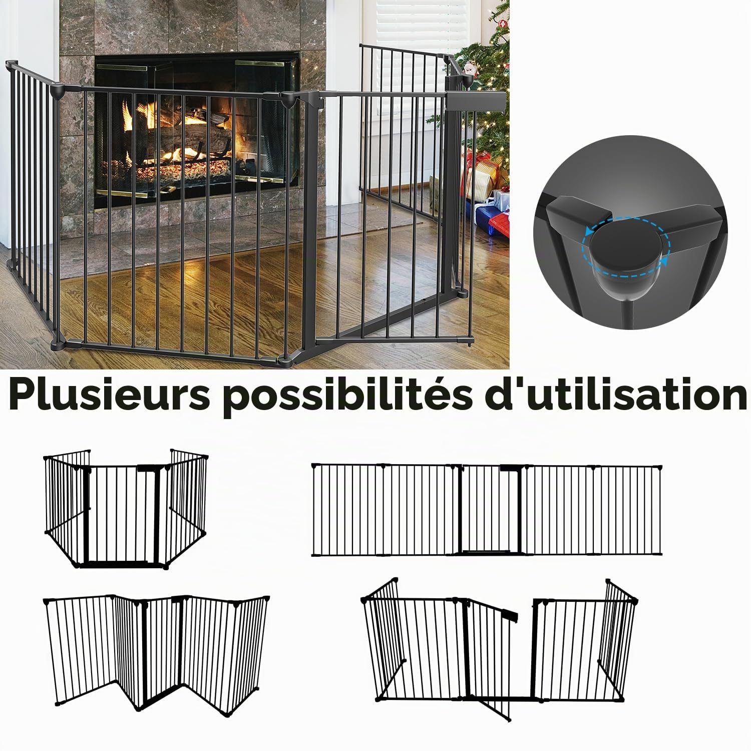 Ikodm Barrière de Sécurité Enfant 310 cm, 5 Panneaux Pliable (65 x 75 cm), Métal, Clôture Cheminée pour Bébé, Chat, Chien, Noir
