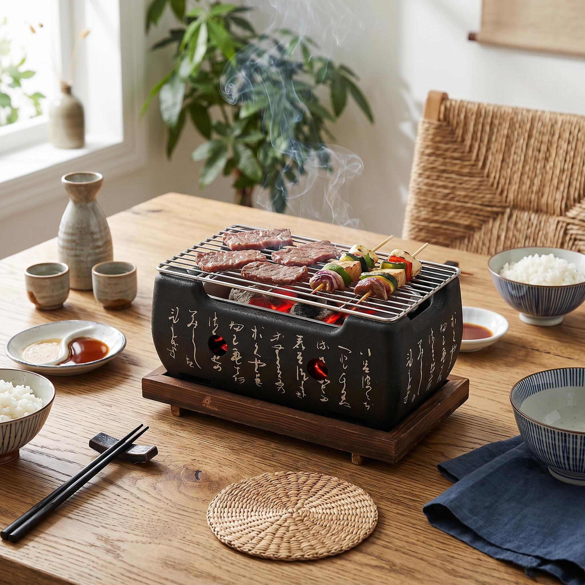 Ausla Mini Stufa a Grill a Barbecue Giapponese, Stufa Barbecue con Rapida Base di Griglia in Lega in Lega di Alluminio Riscaldante, Ideale per Il Campeggio, Raduni di Famiglia, Picnic (M)