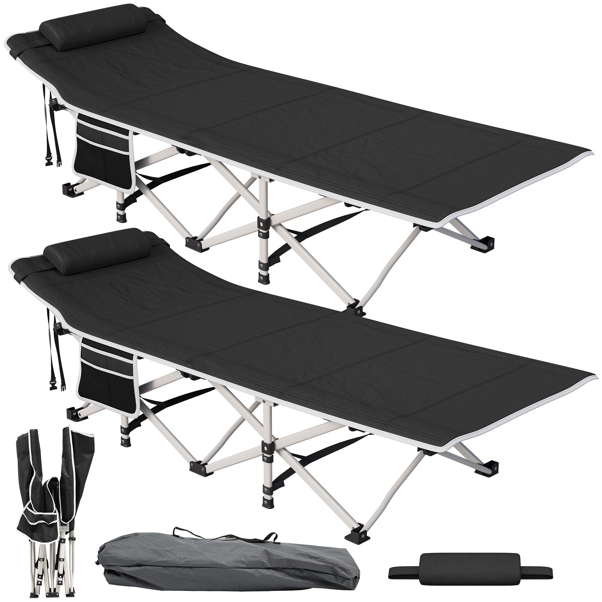 YITAHOME 2PC Feldbett Klappbar für Erwachsene, Campingbett 260 kg Traglast, Starkes Gestell, mit Tragetasche, Schwarz