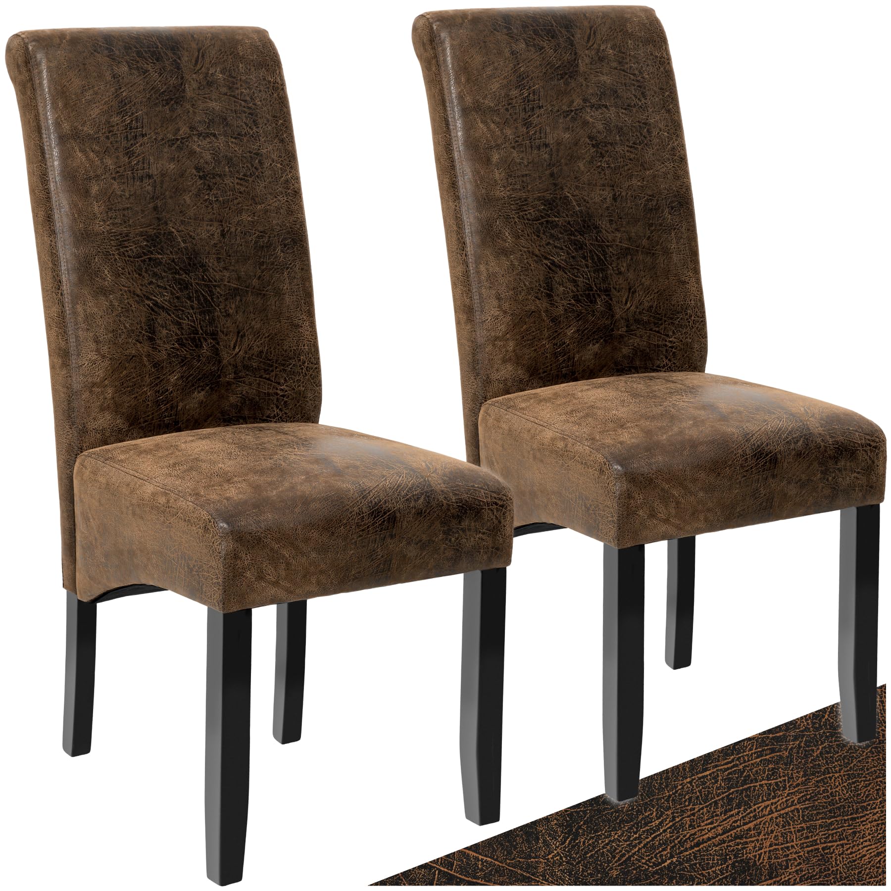 tectake® 2er Set Stühle, Kunstleder Stuhl mit hoher Rückenlehne, ergonomische Form, perfekt für den Esstisch, als Esszimmerstühle, Küchenstühle oder im Wohnzimmer - antikbraun