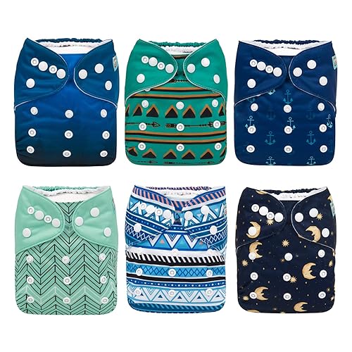 Miniatura 2 de ALVA Baby - Pañales de tela, talla única, ajustable, lavable, reutilizable, para niñas y niños, paquete de 6 con 12 insertos (aventuras salvajes)