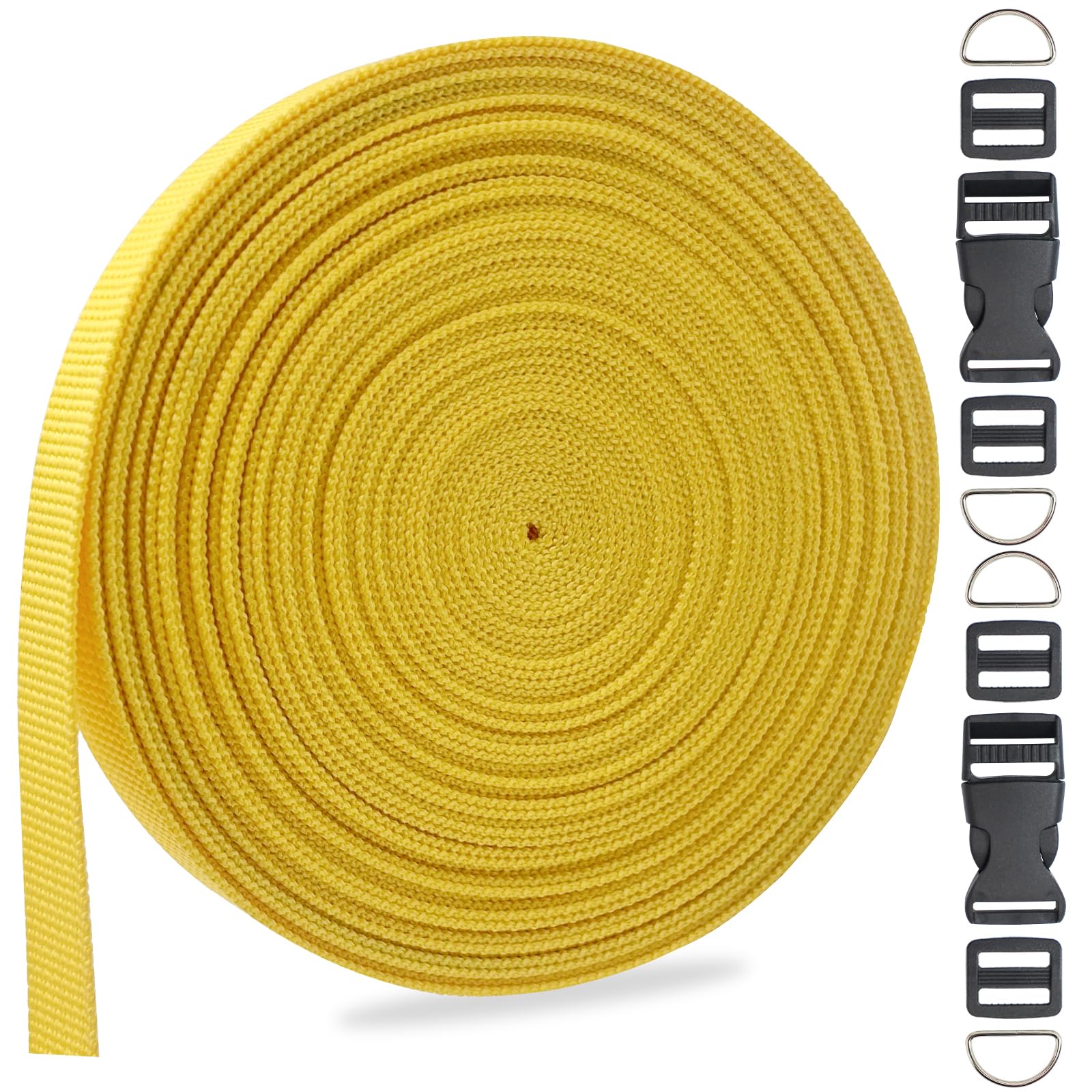 ZHFMILY 5/8 inch Yellow Nylon Webbing Strap with Buckles-10Yards 15mm-Flat Fabric Webbing Handle Canvas Straps for Bags-Hammock-Lawn Chair-Belting-Pet Collars, DIY Projects, Crafts, Sewing #254