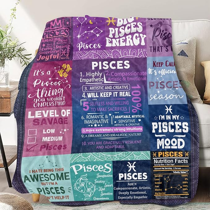 Pisces Zodiac Throw Blanket - Astrology Gift for Women and Men - Birthday Present - 60
