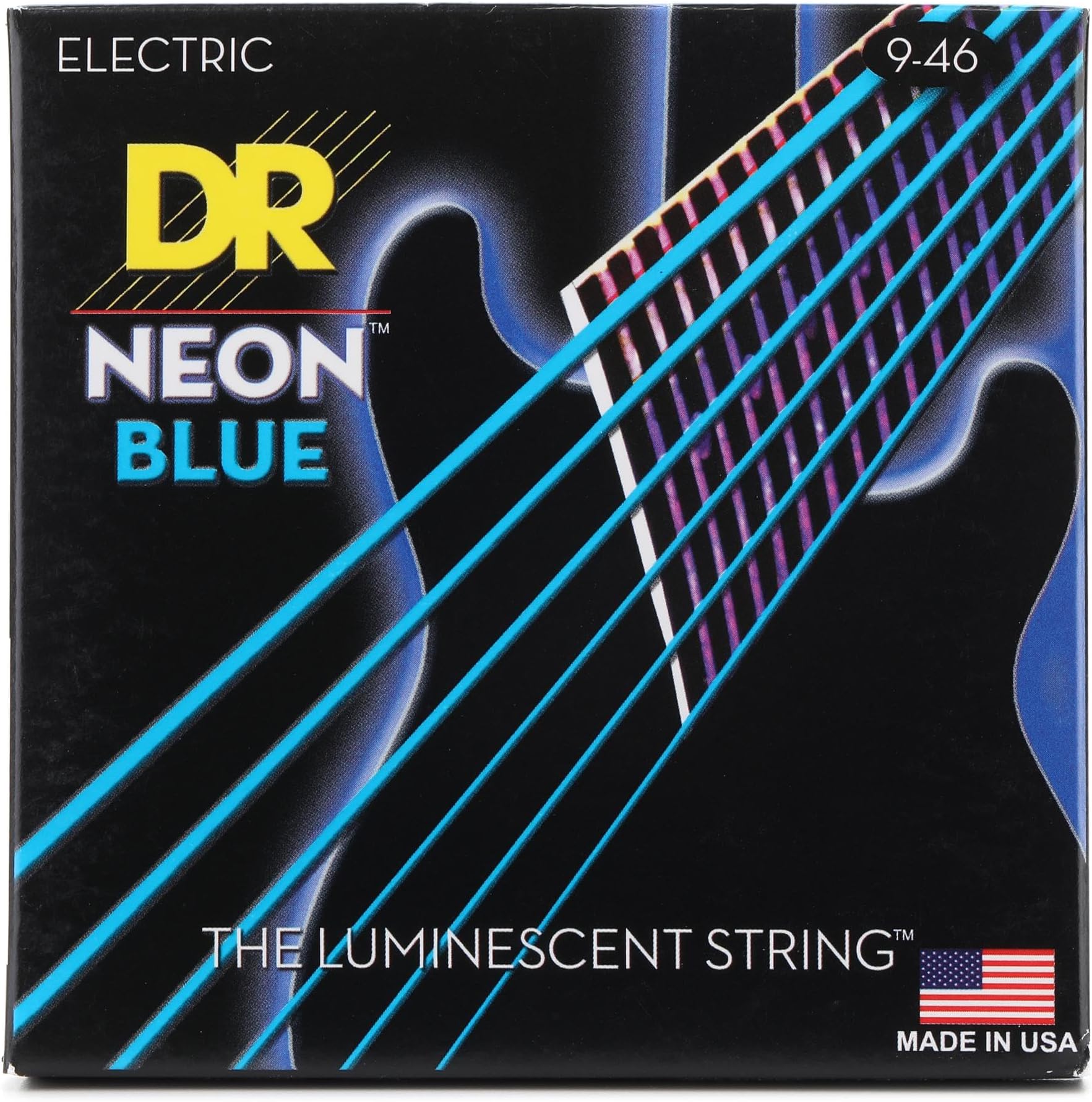DR Strings NBE946 9-46 Lite and Heavy Set Handmade Neon Hi-Def Blue Coated Electric Strings