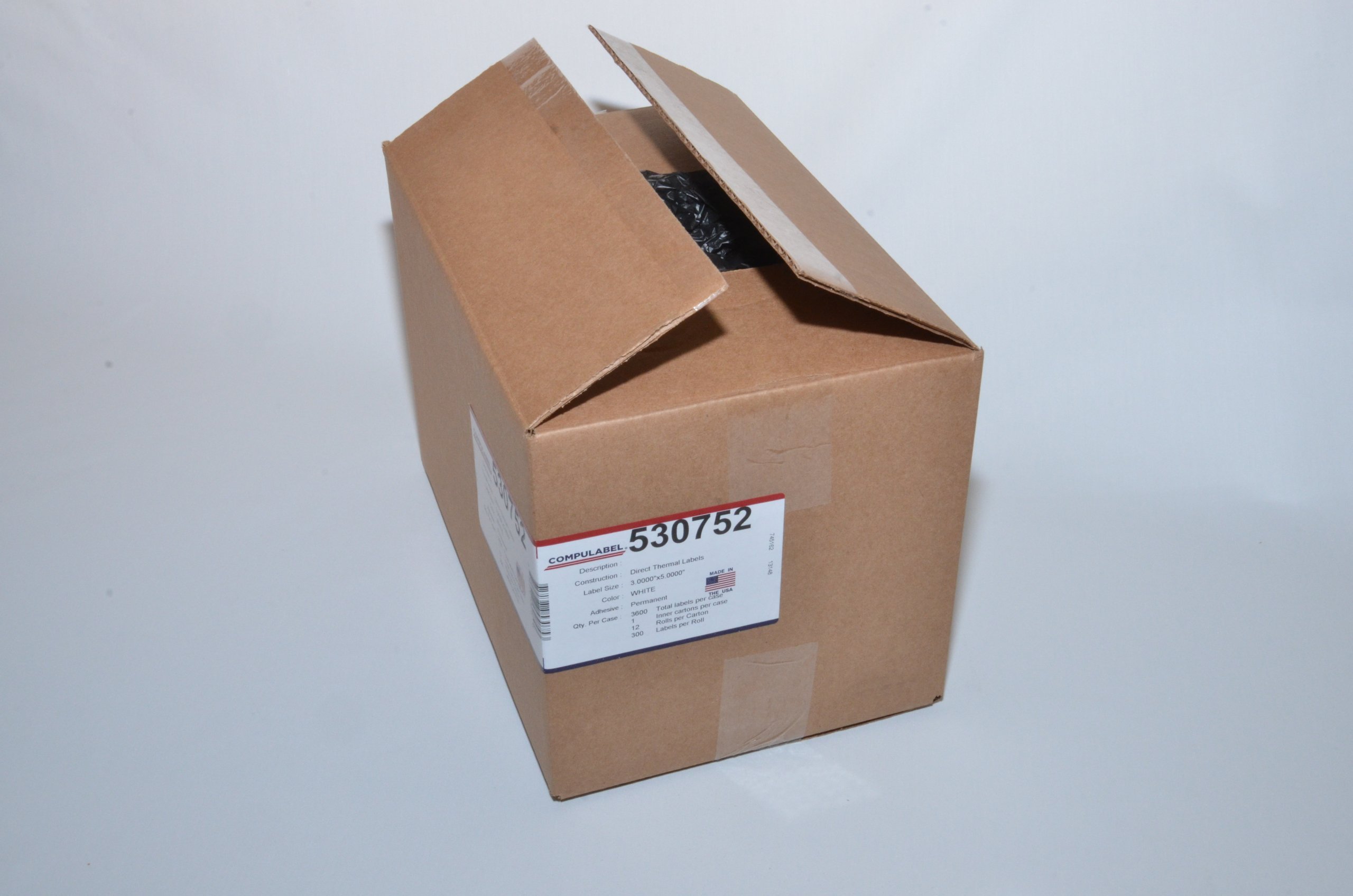 CompuLabel Direct Thermal Labels, 3-Inch x 5 Inch, White, Roll, Permanent Adhesive, Perforations Between Labels, 300 per Roll, 12 Rolls per Carton (530752)