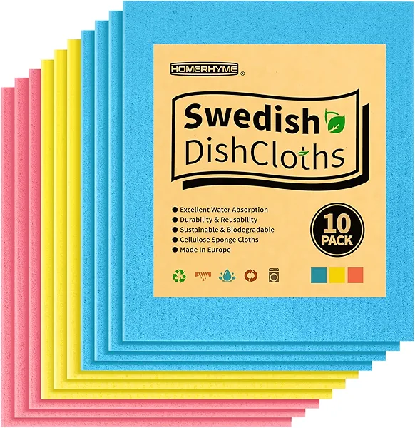 HOMERHYME Swedish Dishcloths, 10 Pack Multicolor Kitchen Cloths, Absorbent Dish Towels for Kitchen, Multipurpose Cellulose Sponge Cloths, Reusable Washable Towels for Home & Kitchen