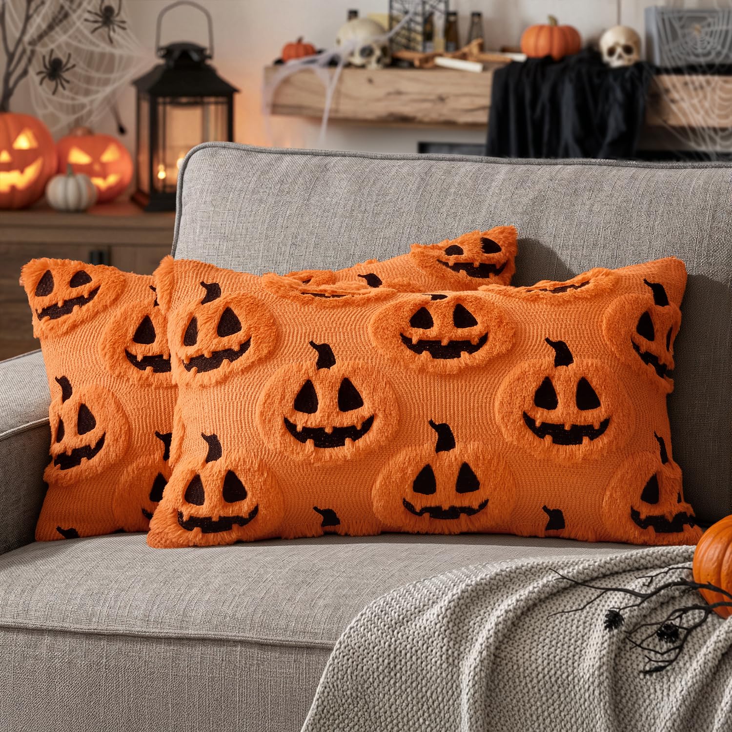 MIULEE Halloween Cushion Covers Sofa 30 x 50 cm Decorative Scary Pumpkin Cushion Covers