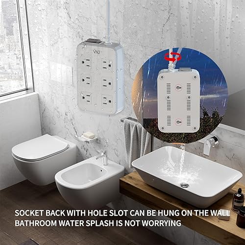 Miniatura 4 de Regleta de alimentación para exteriores resistente a la intemperie, cable de extensión para exteriores de 6 pies, 6 salidas con protección de