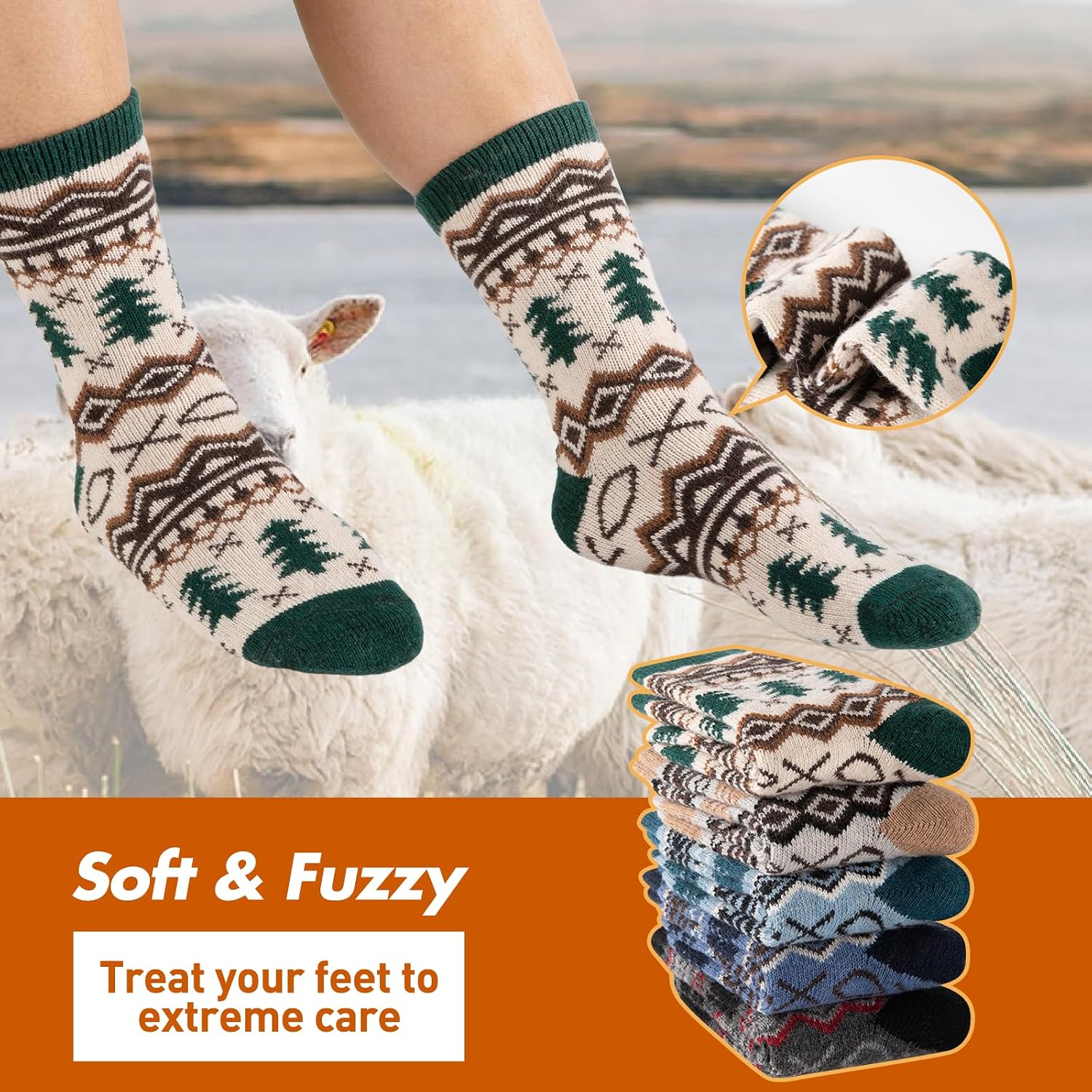 COOVAN Wool Socks Mens Warm Winter Thermal Thick Knit Cozy Soft Crew Boot Socks for Cold Weather (5 Pairs)