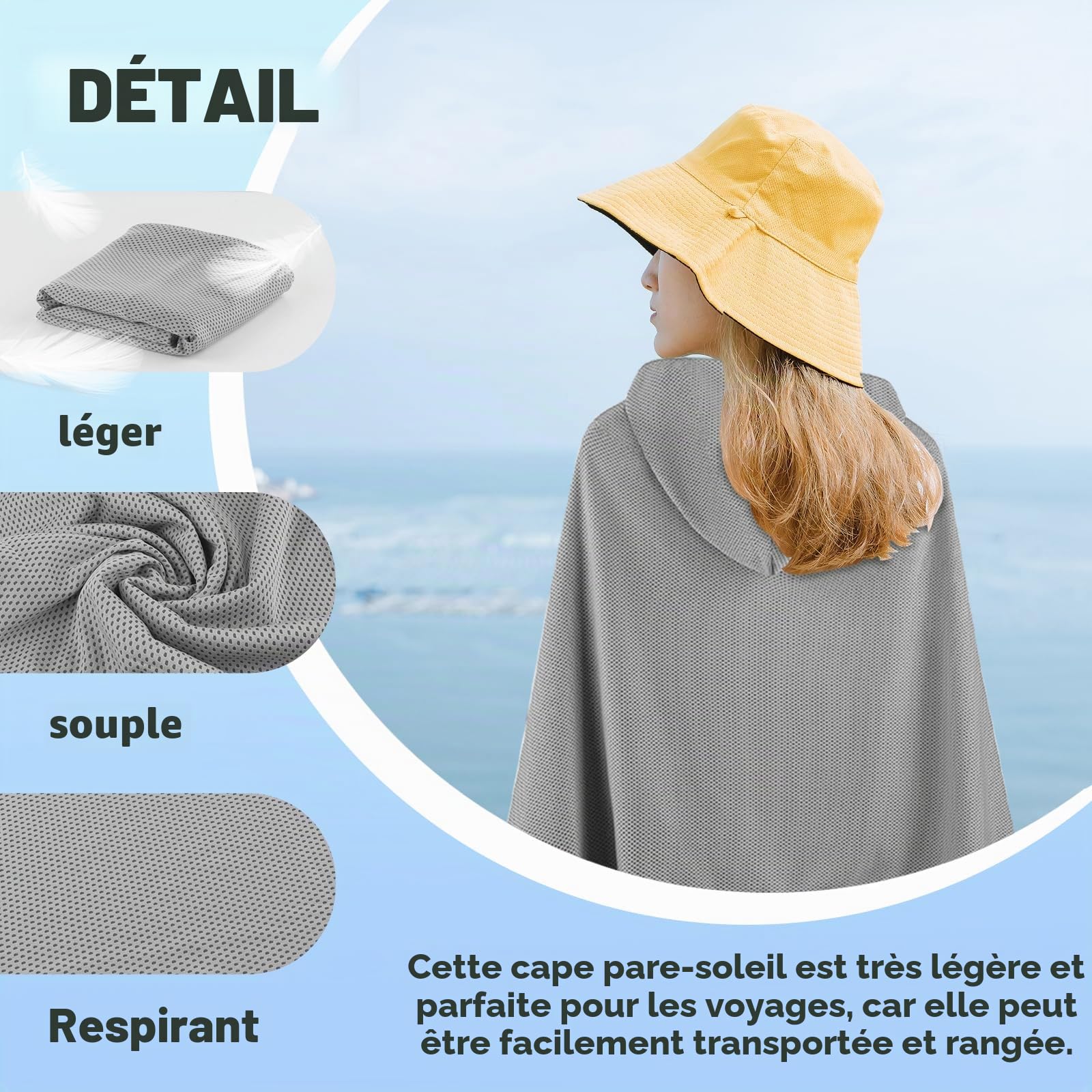Cape de Protection Solaire, Cape Châle Rafraîchissante, Cape à Capuche Légère, Cape Rafraîchissant, à Séchage Rapide, Légère, à Capuche Rafraîchissante Pour l'Alpinisme