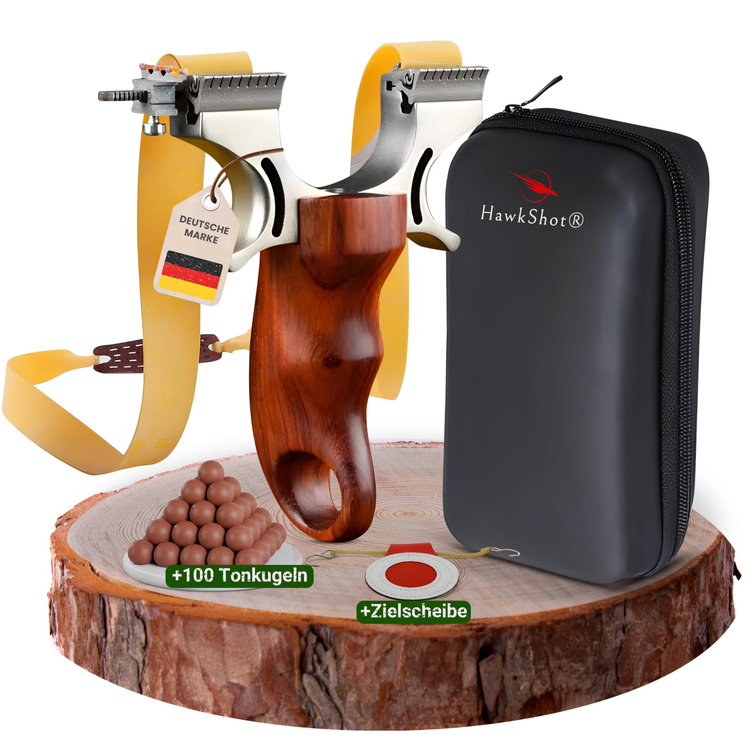 HawkShot® Premium Stahl Steinschleuder Curved-Striker mit Schnellspannvorrichtung/Zwille