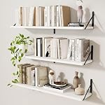 Feihorrm Bookshelf Set of 3, 48 Inch Wall Shelves with Metal Brackets, White Book Shelf, Shelves Wall Mounted, Wooden Book Shelves for Bedroom, Living Room, Home Decor | Wall Mounted Bookshelf with Metal Brackets, Shelves on Wall, Wooden Bookshelves