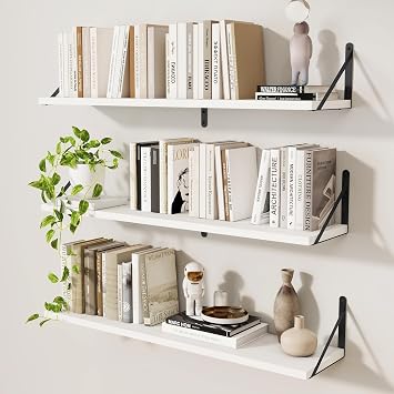 Feihorrm Set of 3 Book Shelf, White Shelves, 90cm Wall Shelves