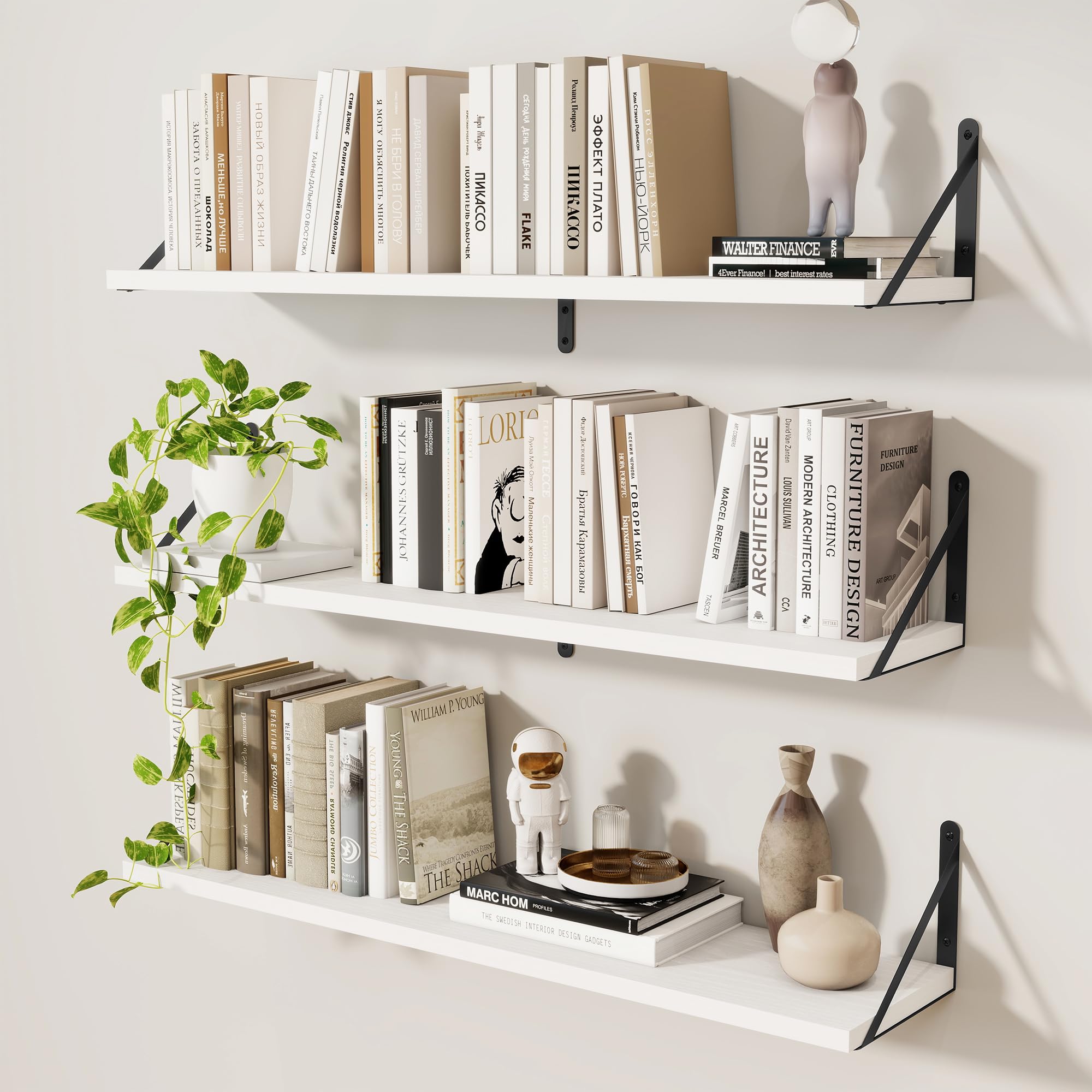 Feihorrm Juego de 3 estanterías de 90 cm para Pared, de Madera, Color Blanco, para salón, Dormitorio y Estudio