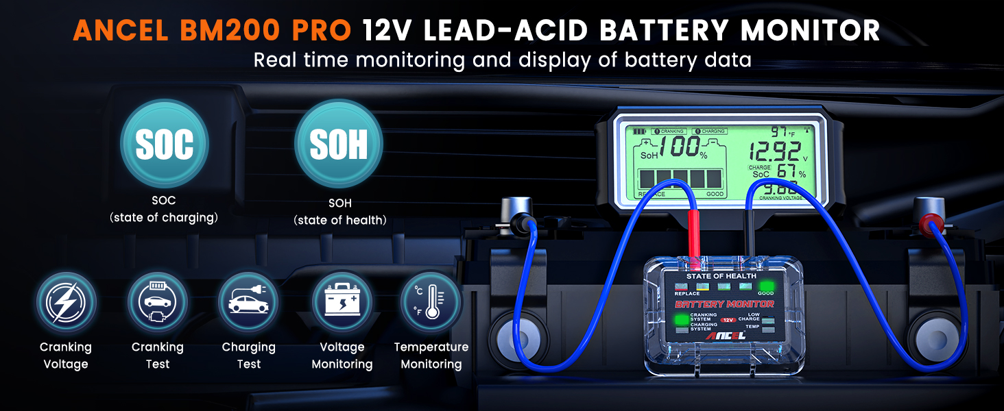 Amazon.com: ANCEL BM200 PRO 12V Car Battery Monitor, 433MHz