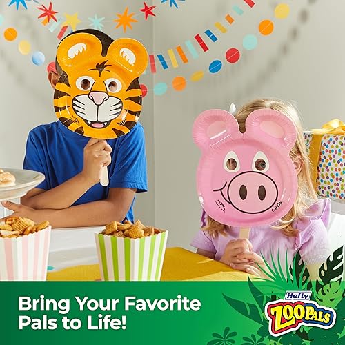 Vista 20 de Hefty Zoo Pals Party Edition - Platos de papel para niños, diseños de animales surtidos, 7.75 pulgadas con dos compartimentos de inmersión