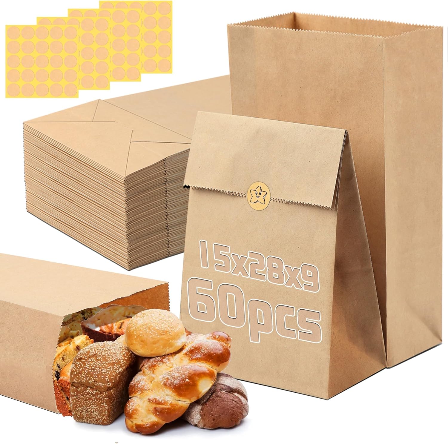 60 Stück Adventskalender Tüten Braun - Kraftpapier Tüten 9x18x5.5cm Mit Aufklebern | DIY Geschenktüten