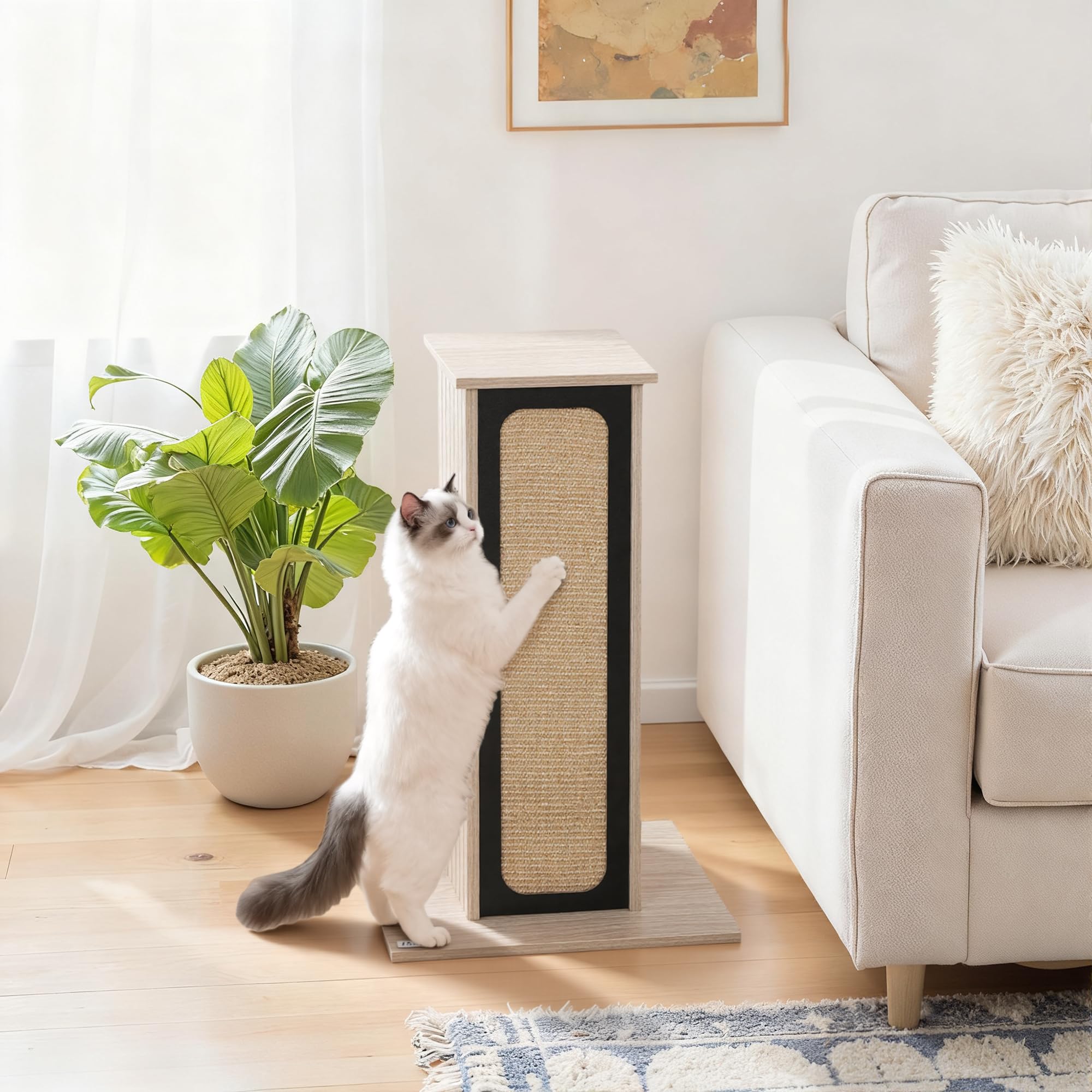 Rascador para Gatos PawHut, rascador Alto de 63 cm con Tablero de rascado reemplazable, Percha Superior, Alfombrilla de rascado de sisal Natural, para Gatos Grandes y Gatitos, Roble