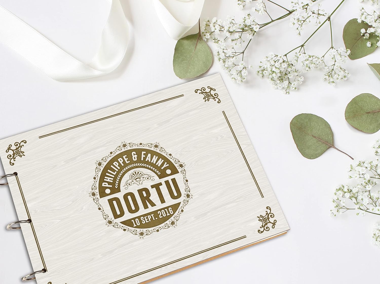 Darling Souvenir Personalized Engraved Laser Cut Wedding Guest Book Wooden Cover Sign-in Book Registry Guestbook Scrapbook-JK