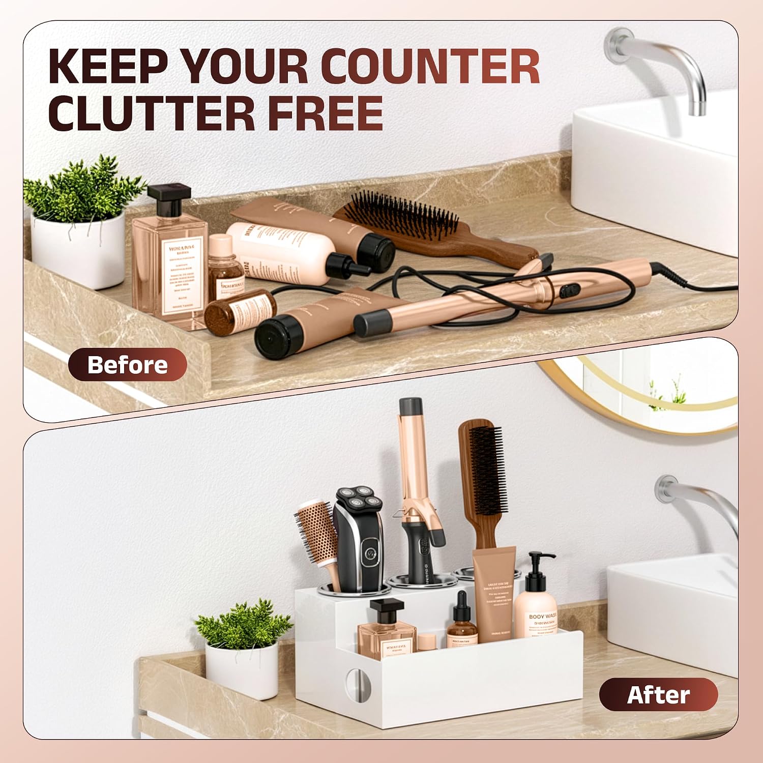 Casavita White Hair Tool Organizer with Heat-Resistant Mat, Hot Tools Organizer, Hair Brush Organizer, Hair Tool Holder, Hair Dryer Organizer, Hot Hair Tools Organizer, Hot Tool Storage