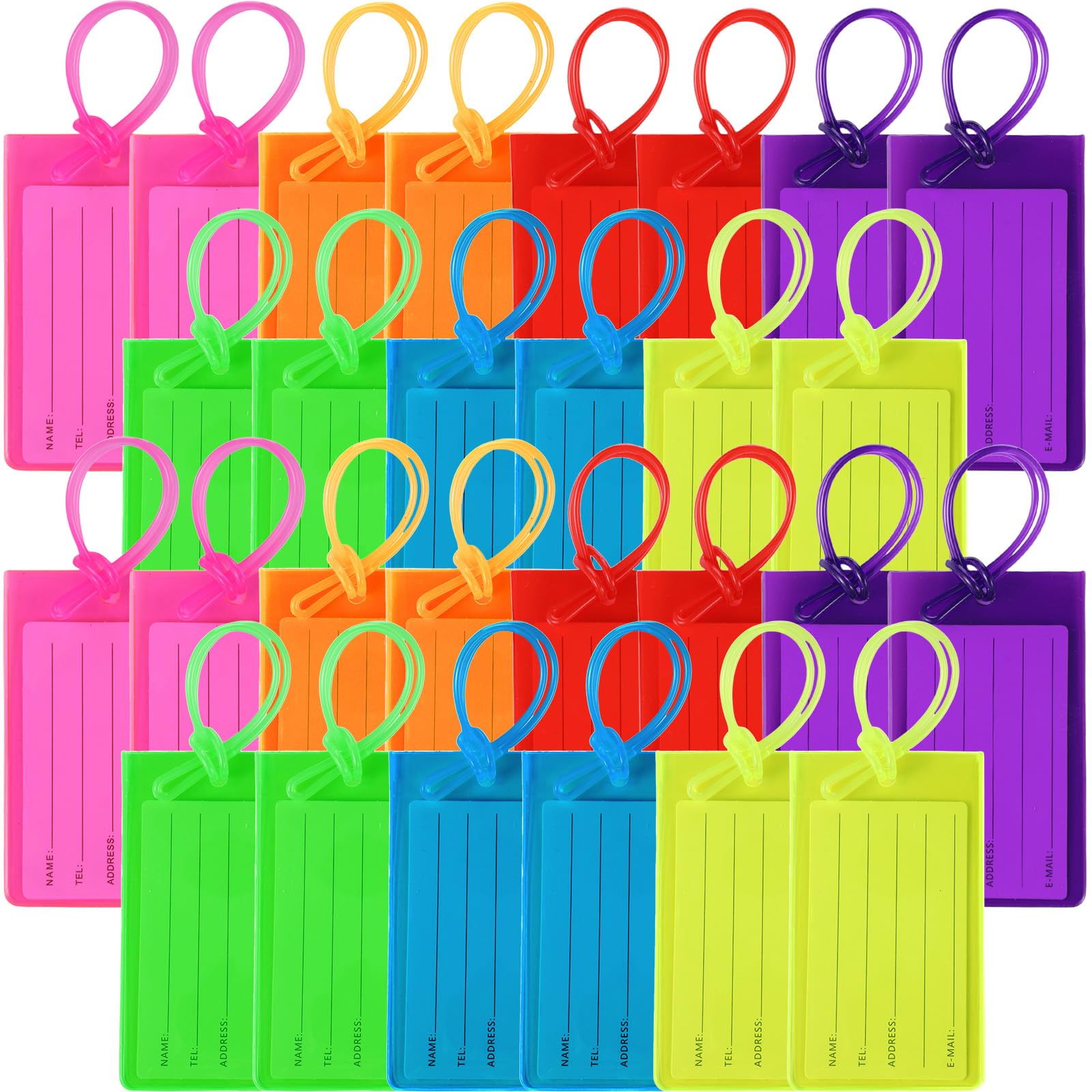 28 Pcs Colorful Luggage Tags Flexible Silicone Travel Bag Tags Name ID Identification Labels Set for Suitcases Bags Baggage Backpack, Multicolor